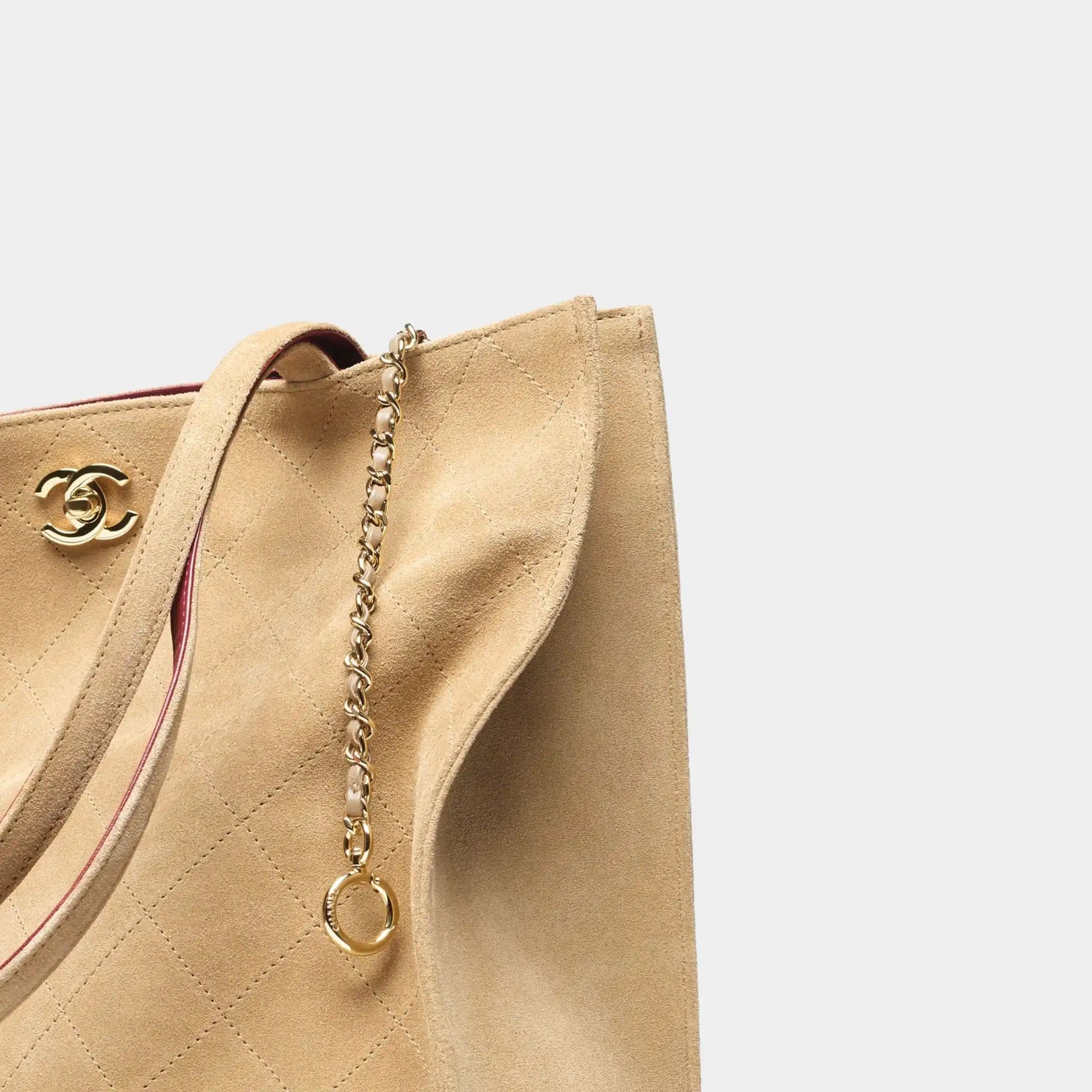 Chanel Tote Suede Calfskin &amp; Gold Metal Dark Beige