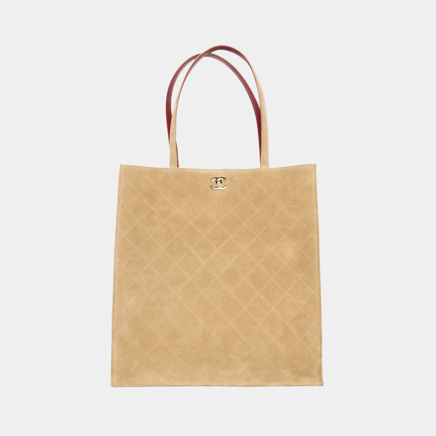 Chanel Tote Suede Calfskin &amp; Gold Metal Dark Beige
