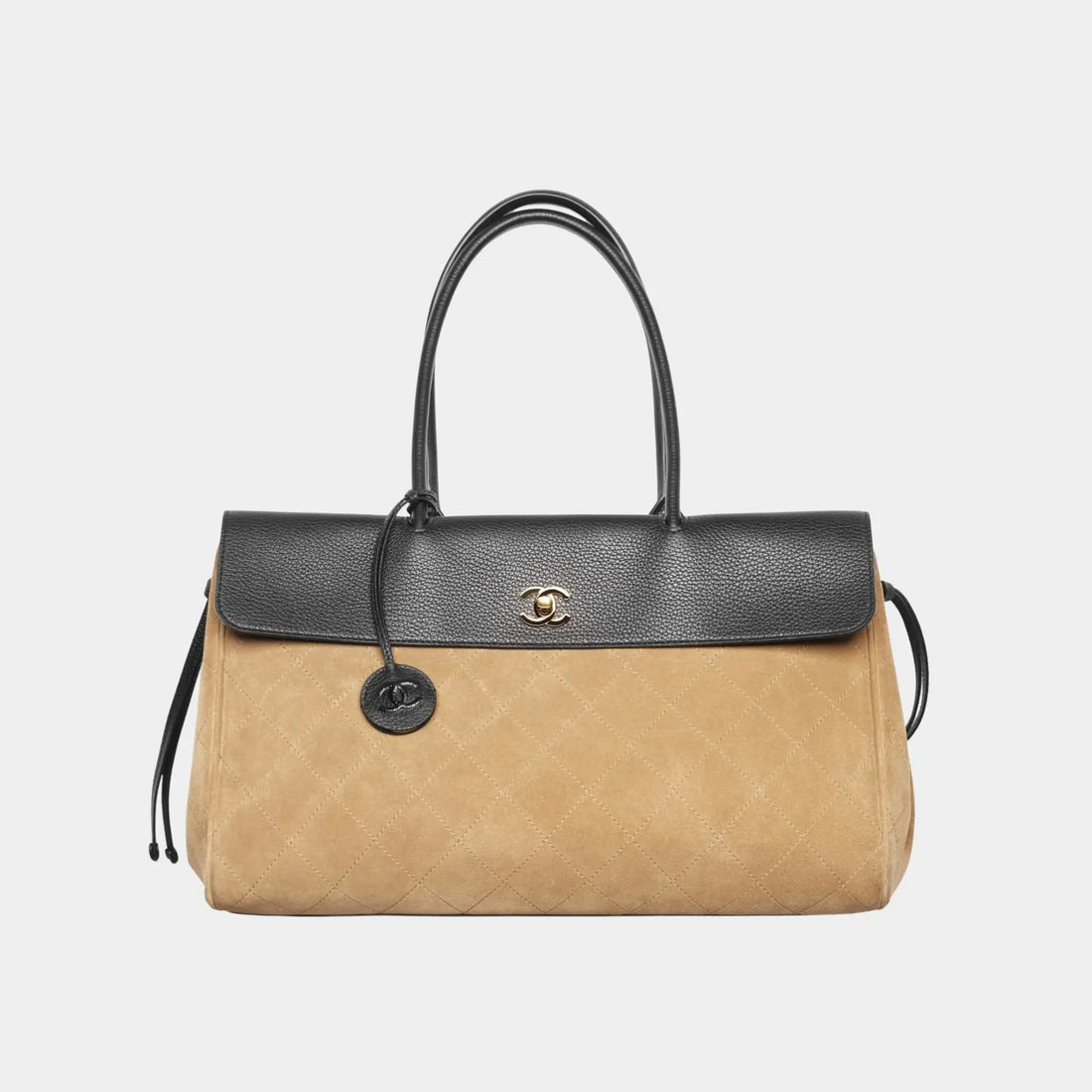 Chanel Tote in Suede & Grained Calfskin, Dark Beige, Black, Front