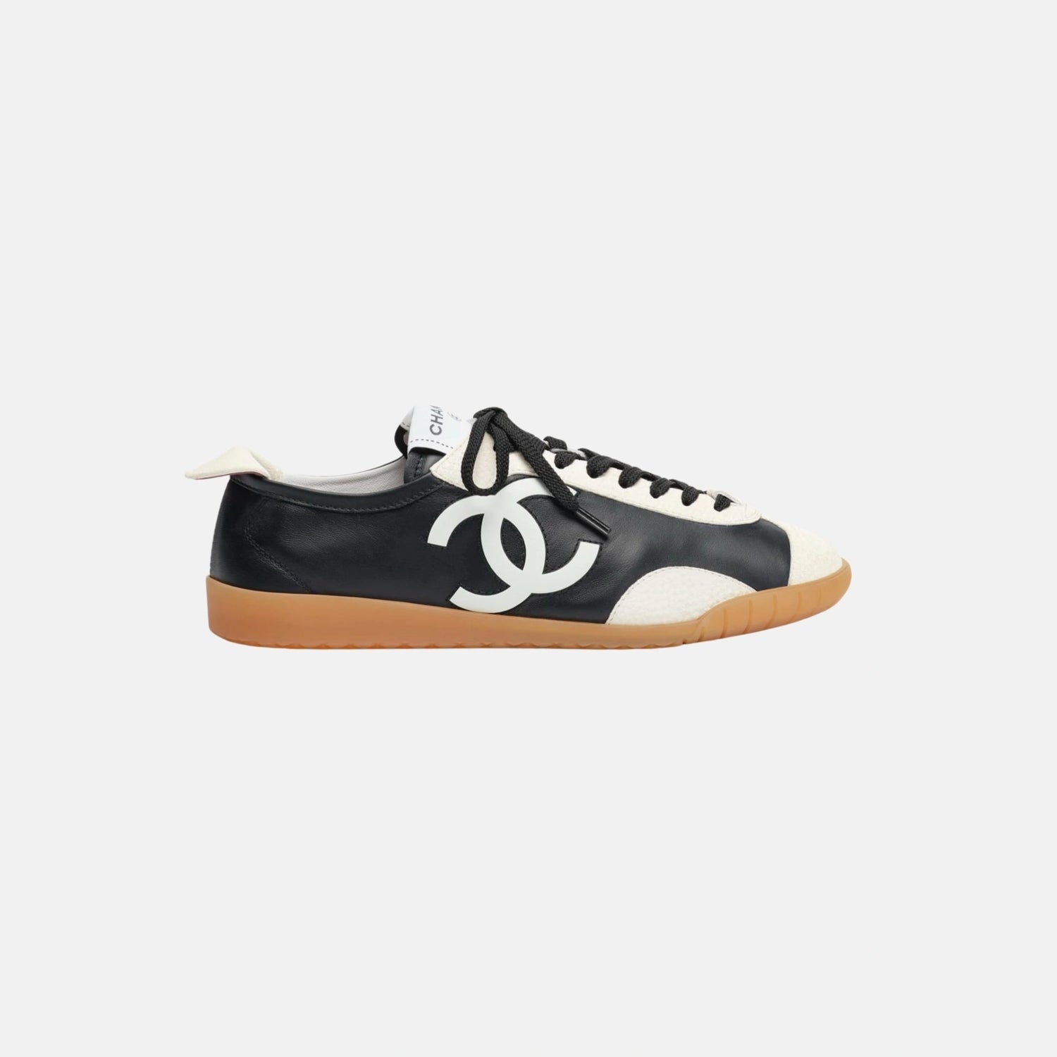 Chanel Trainers in Calfskin and Embossed Suede Calfskin, Black and White, Side