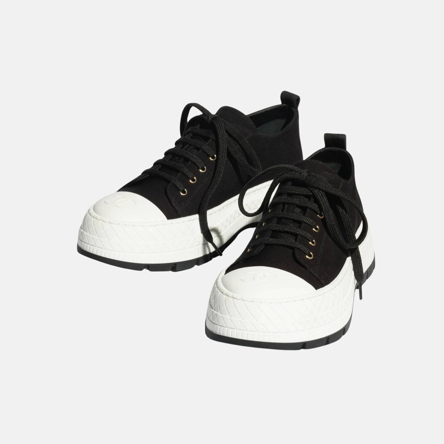 Chanel Trainers in Cotton, Black, Front