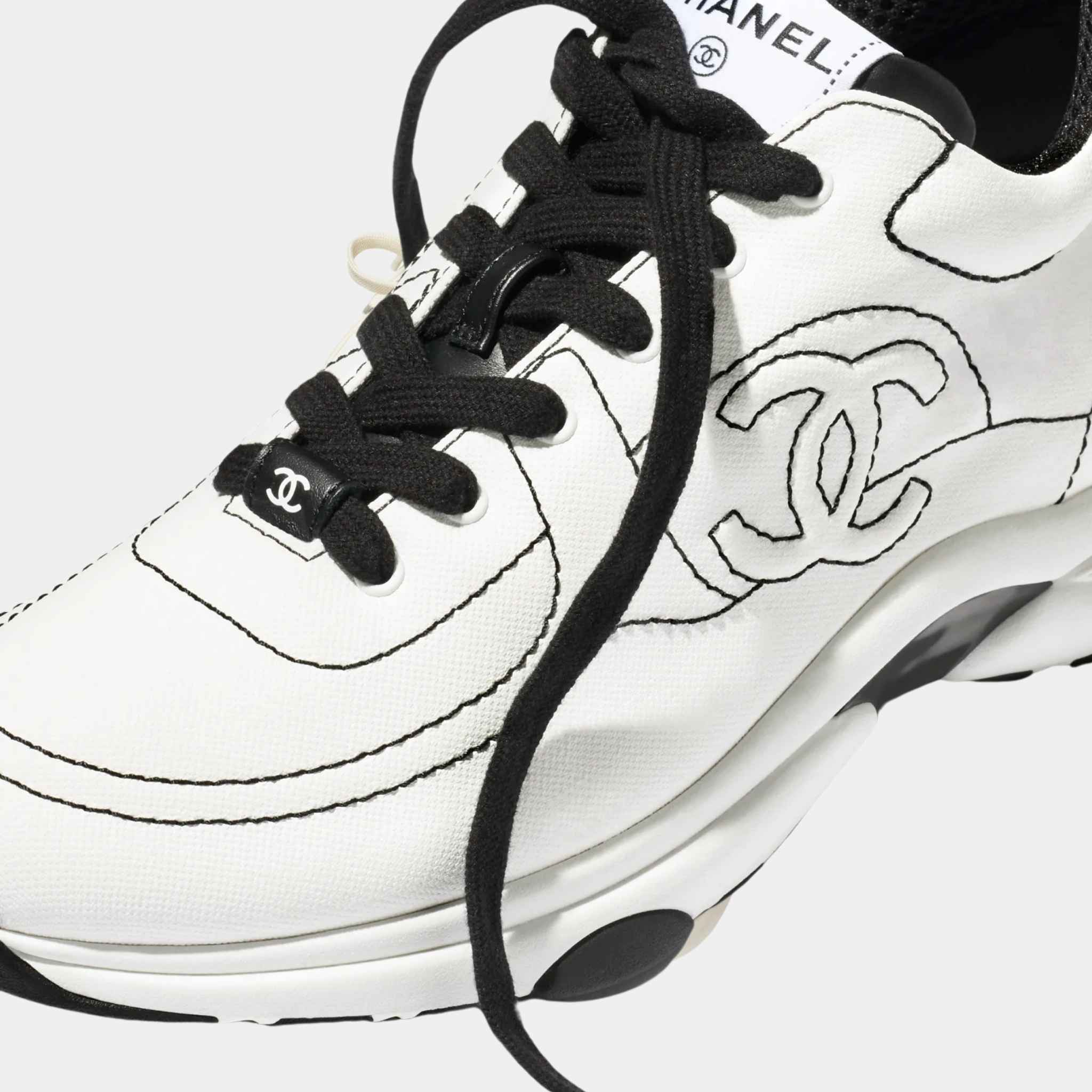 Chanel Trainers Cotton White And Black Sands