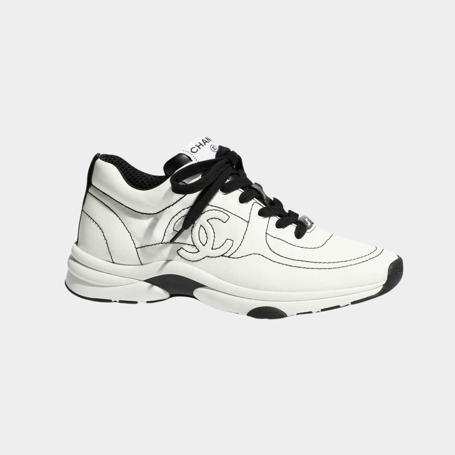 Chanel Trainers Cotton White And Black, Side