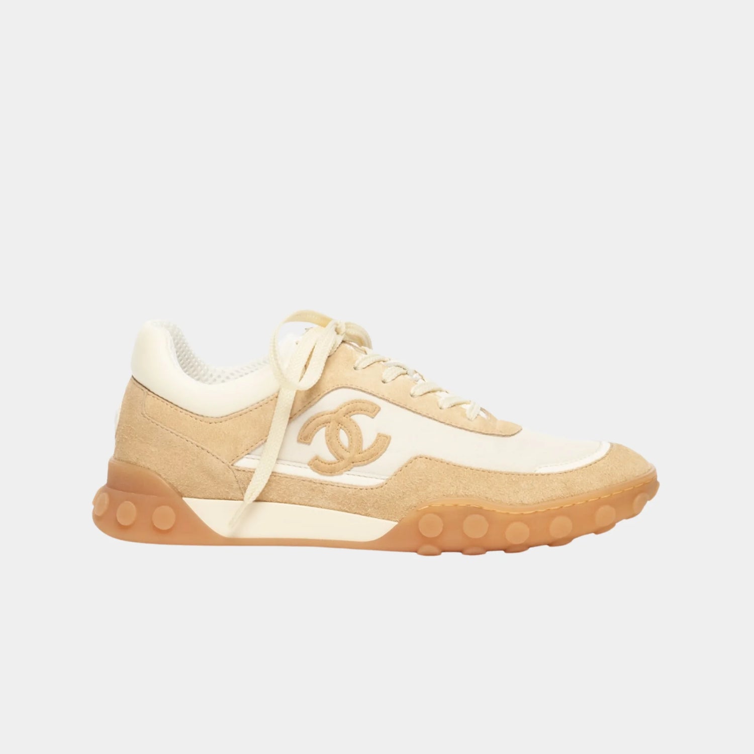 Chanel Trainers in Fabric &amp; Suede Calfskin, Ivory Beige, Side