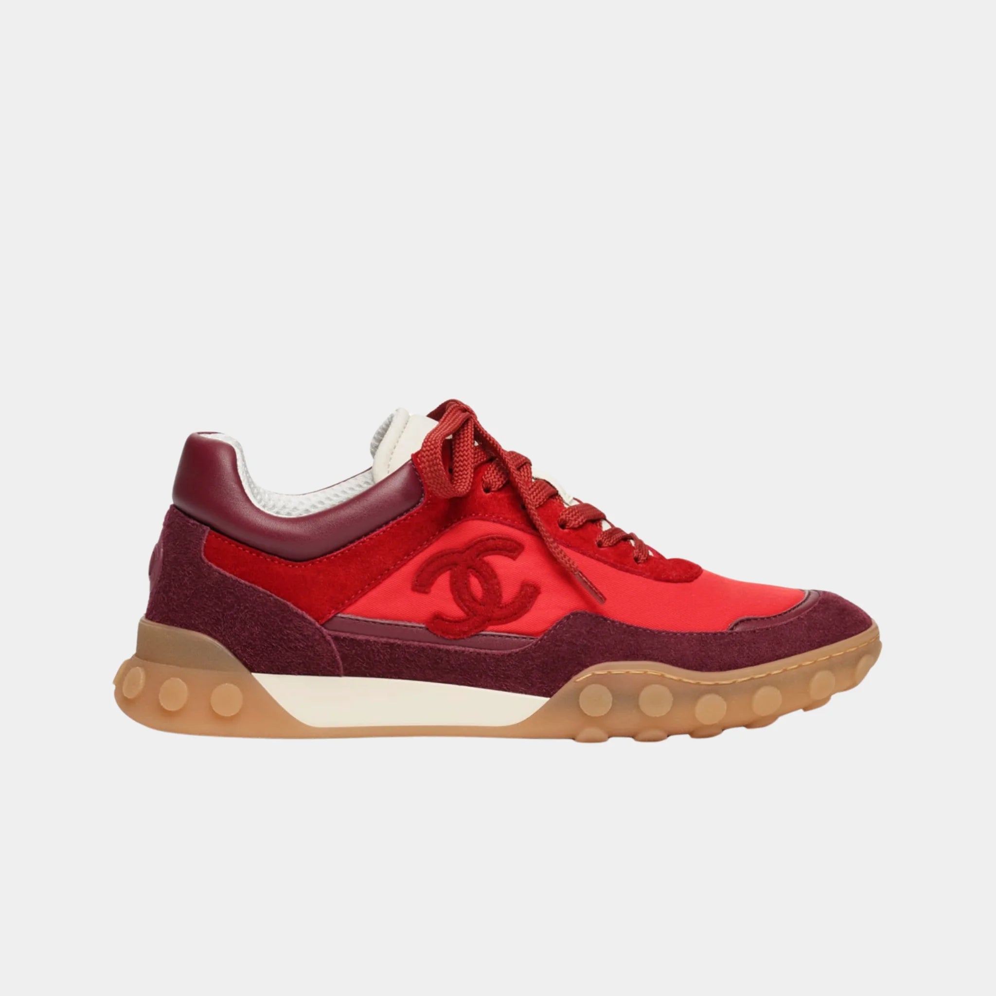 Chanel Trainers in Fabric &amp; Suede Calfskin, Red Burgundy, Side