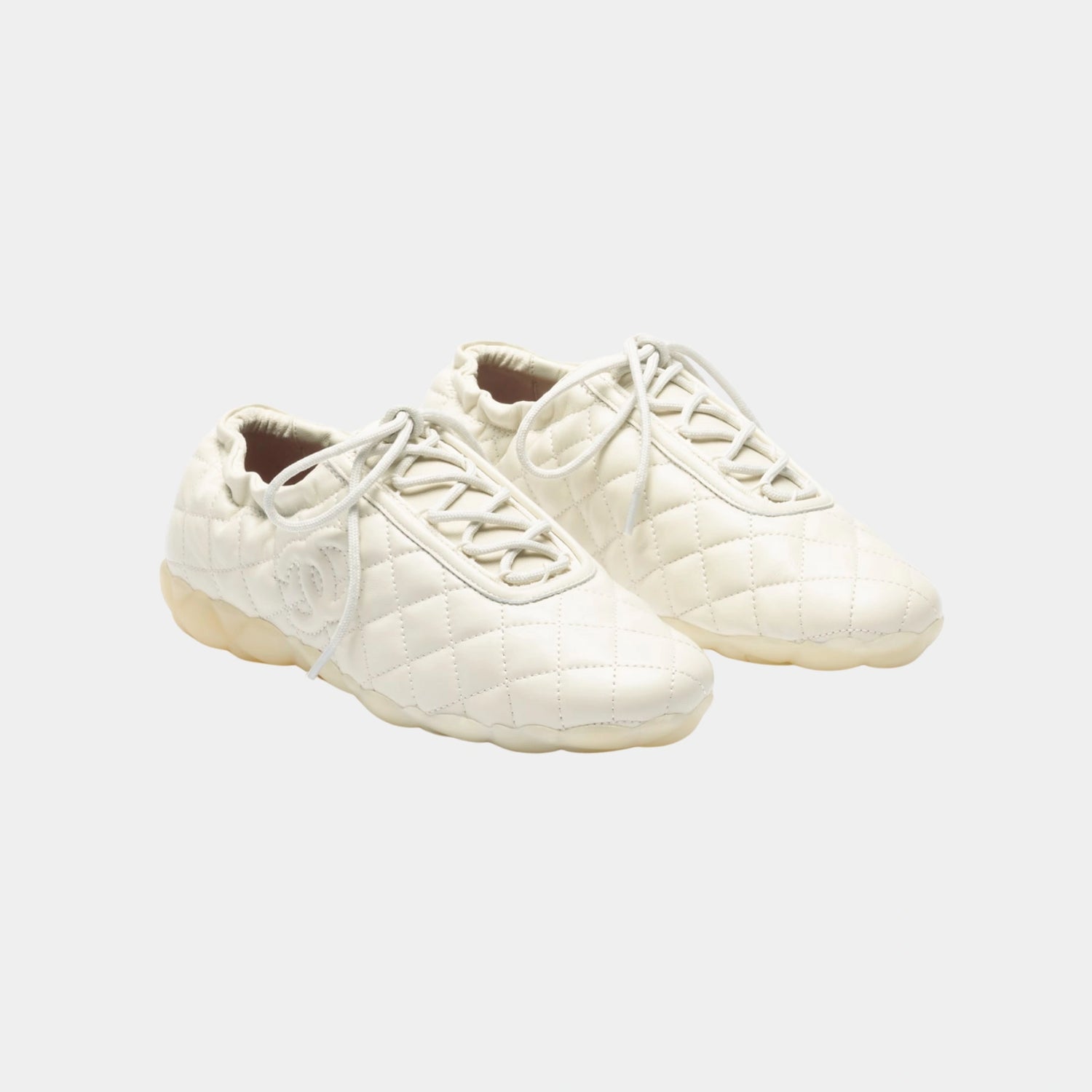 Chanel Trainers in Lambskin, Ivory, Front