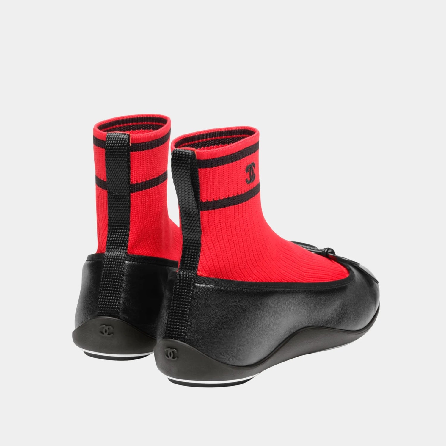 Chanel Trainers in Lambskin &amp; Knit, Black Red, Back