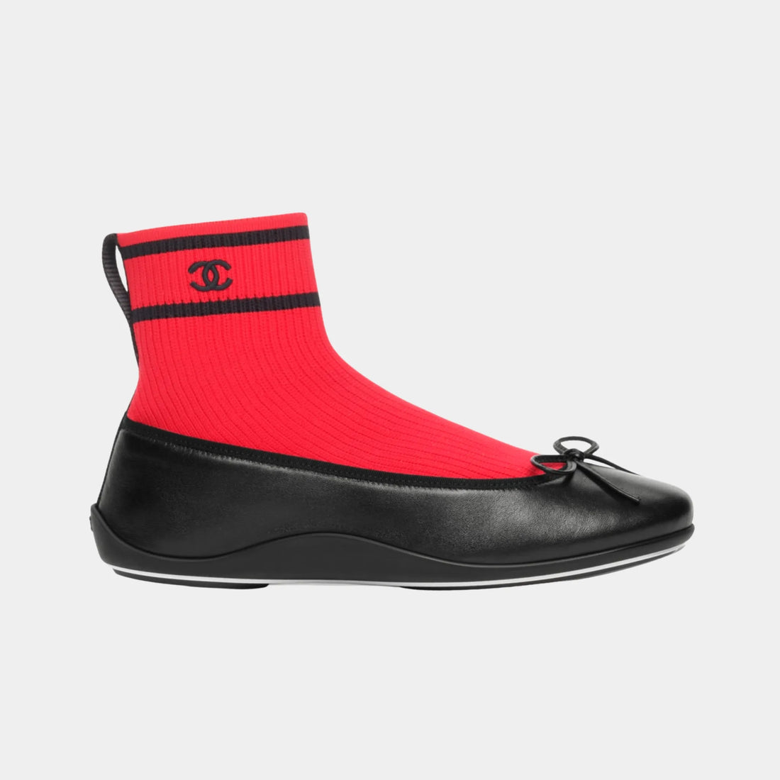 Chanel Trainers in Lambskin &amp; Knit, Black Red, Side