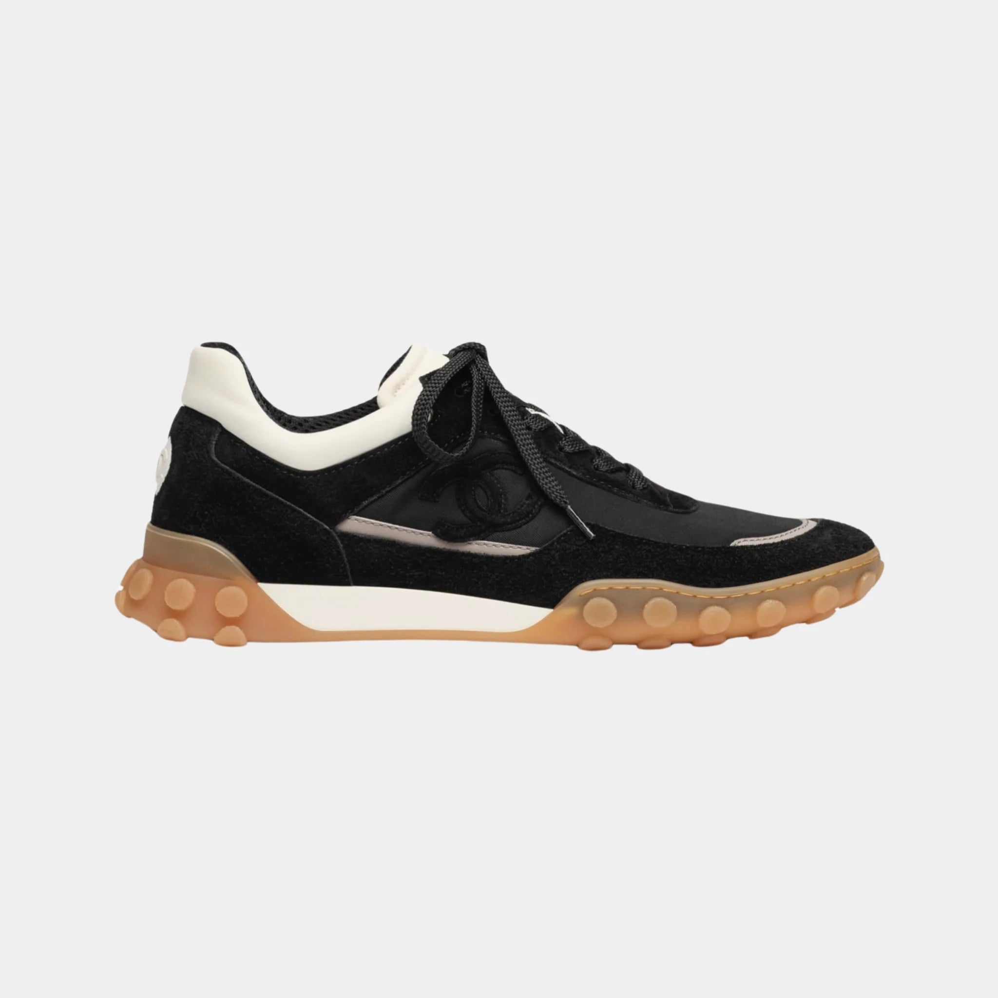Chanel Trainers in Mixed Fibers Suede &amp; Calfskin, Black Ivory, Side