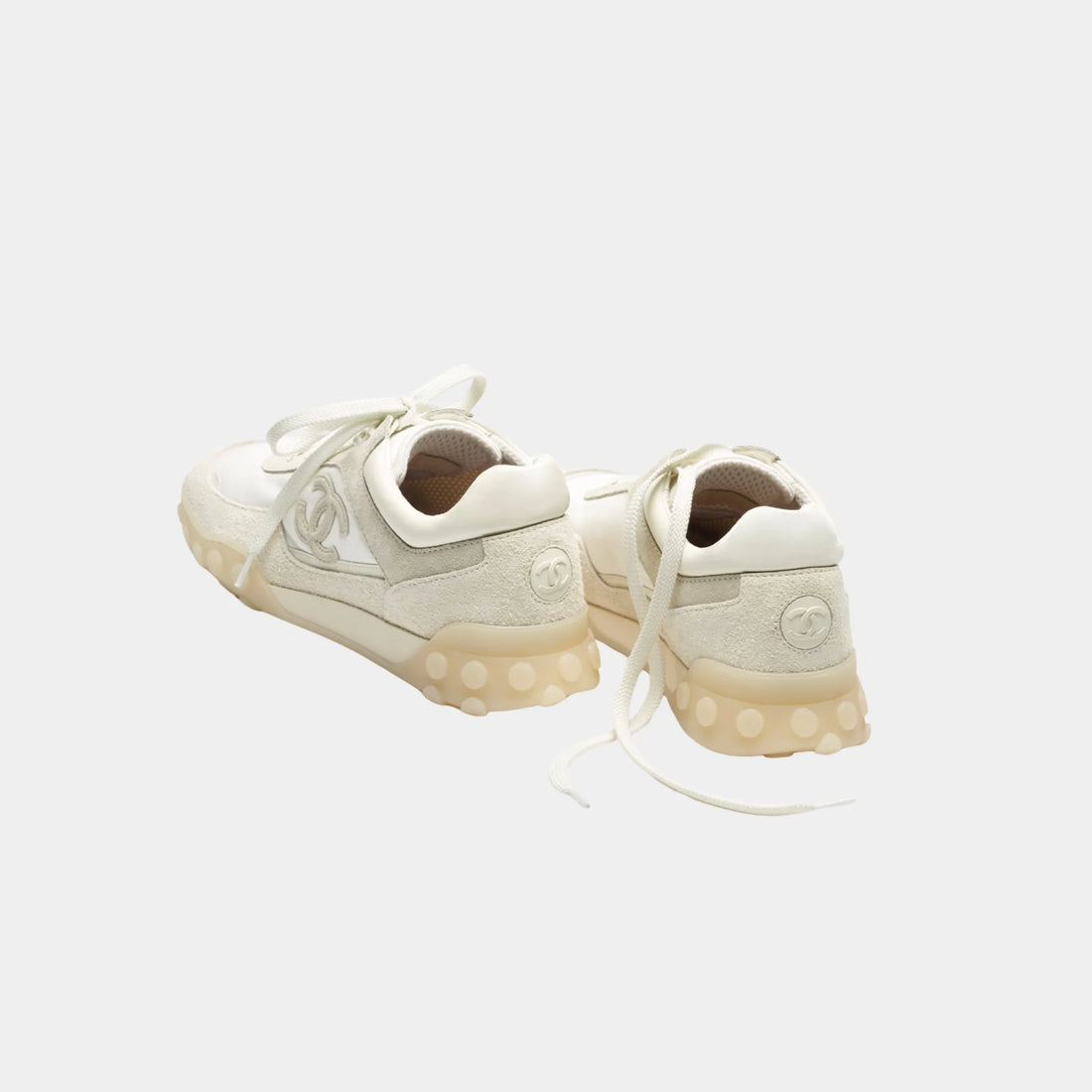 Chanel Trainers in Mixed Fibers Suede & Calfskin, Ivory, Back