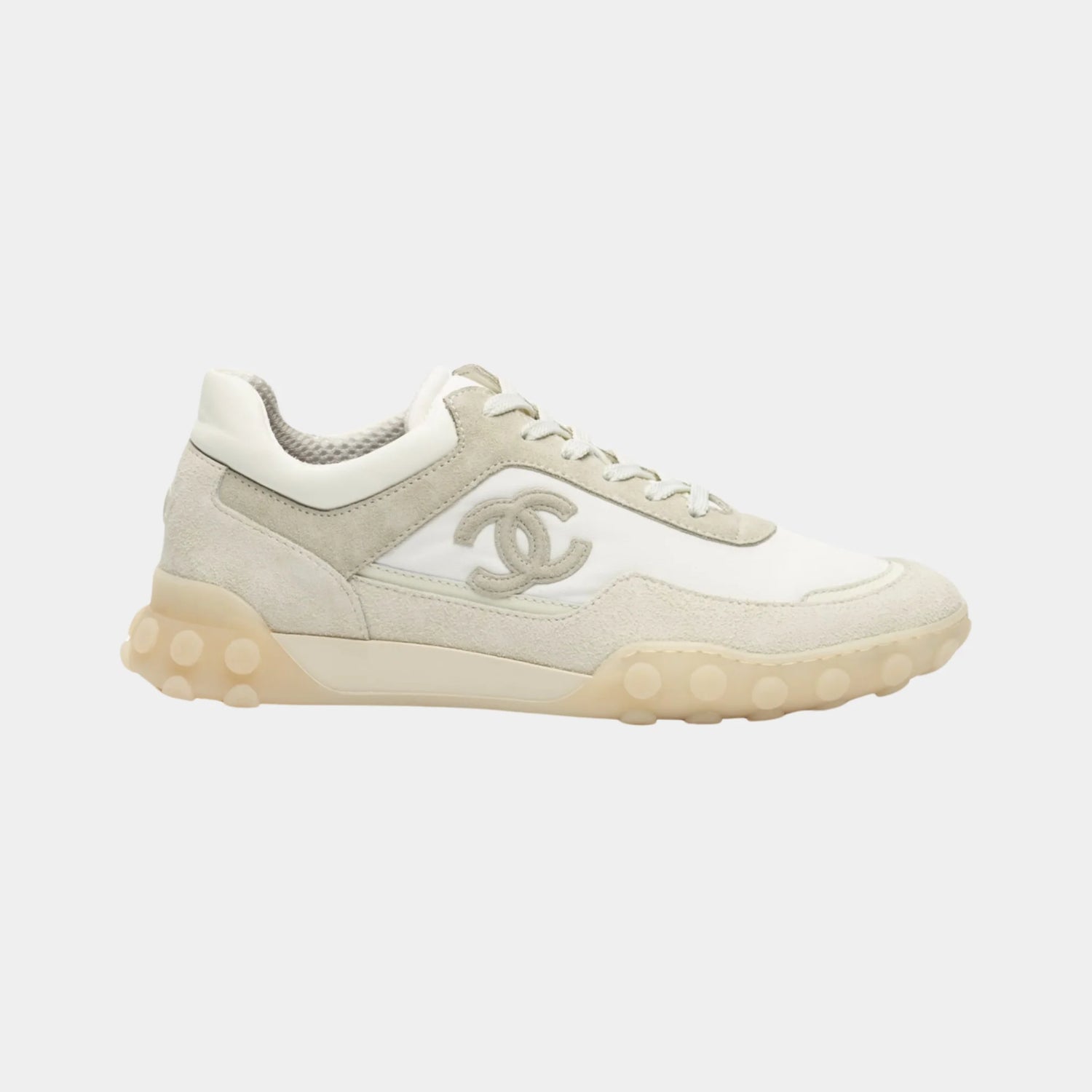 Chanel Trainers in Mixed Fibers Suede &amp; Calfskin, Ivory, Side