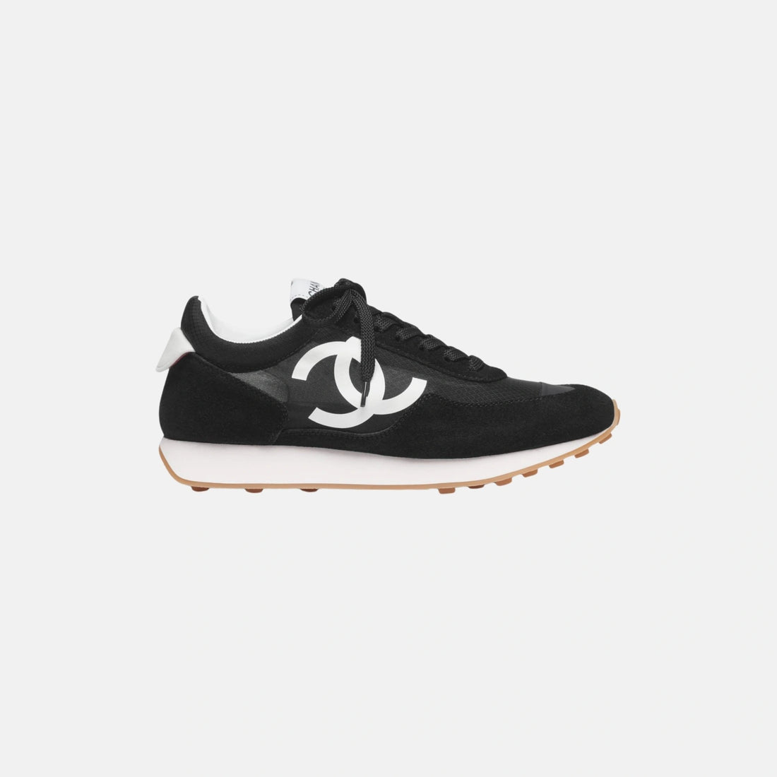 Chanel Trainers in Mesh and Suede Calfskin, Black and White, Side