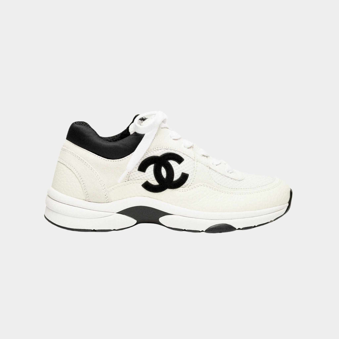 Chanel Trainers Mesh Suede Calfskin Grained Calfskin White And Black, Side