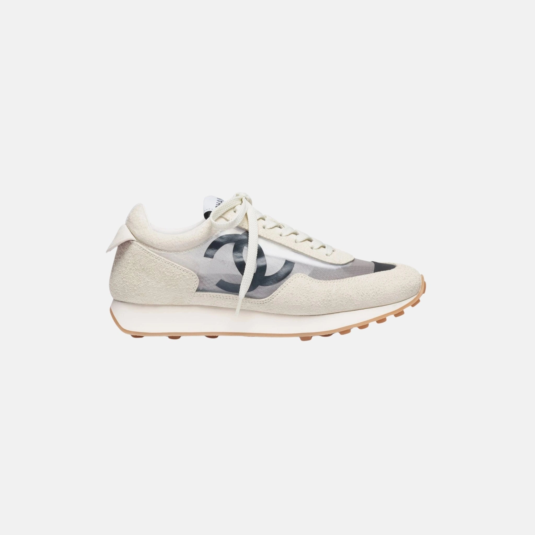 Chanel Trainers in Mesh and Suede Calfskin, White and Black, Side