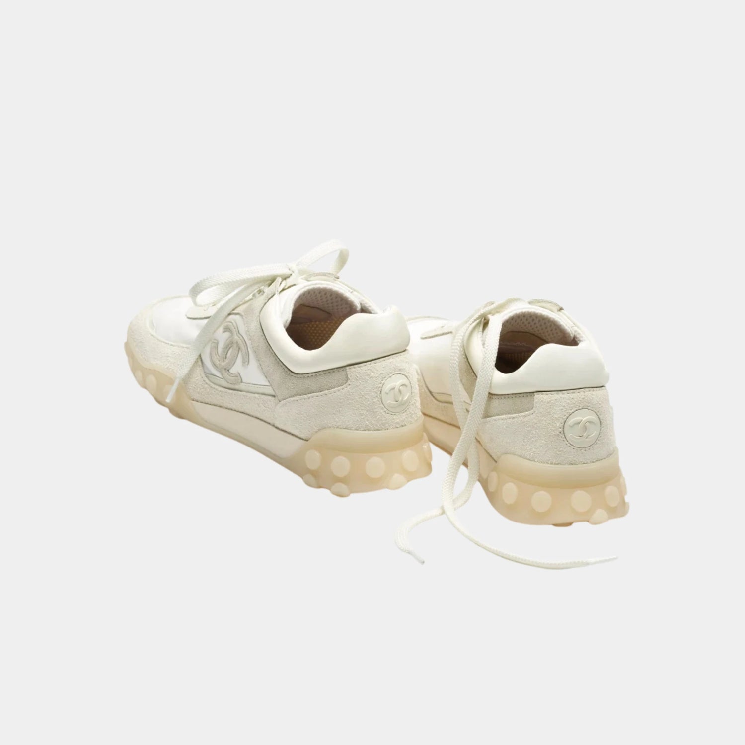 Chanel Trainers in Mixed Fibers, Suede Calfskin &amp; Calfskin, Ivory, Back