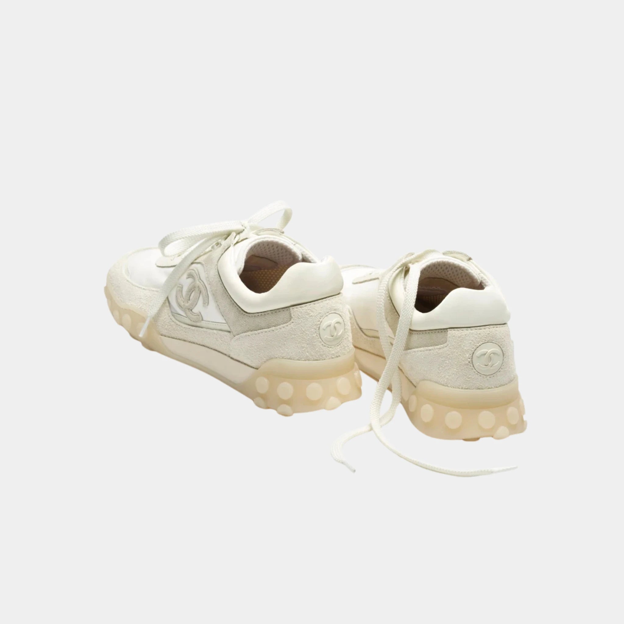 Chanel Trainers in Mixed Fibers, Suede Calfskin &amp; Calfskin, Ivory, Back