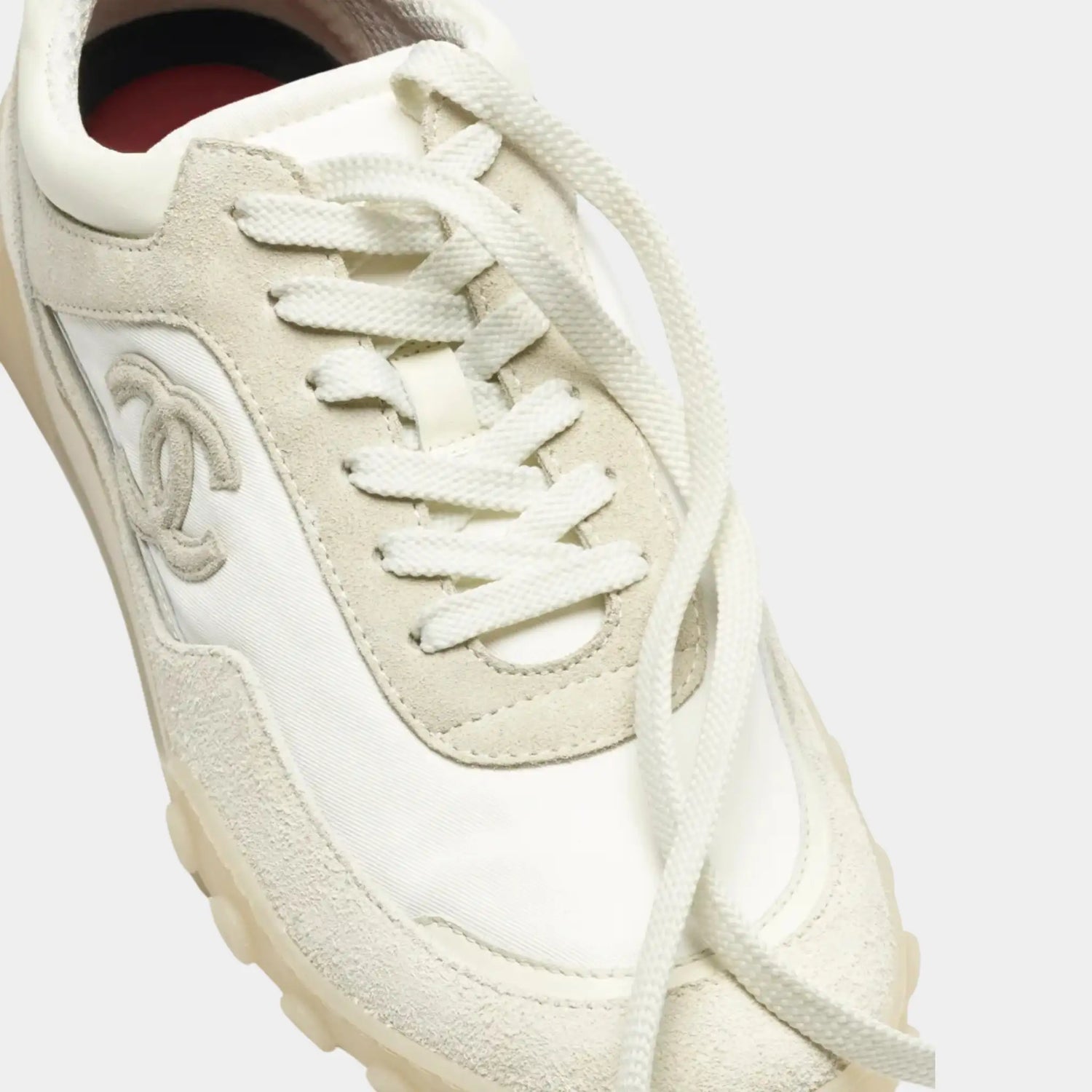 Chanel Trainers in Mixed Fibers, Suede Calfskin &amp; Calfskin, Ivory, Front