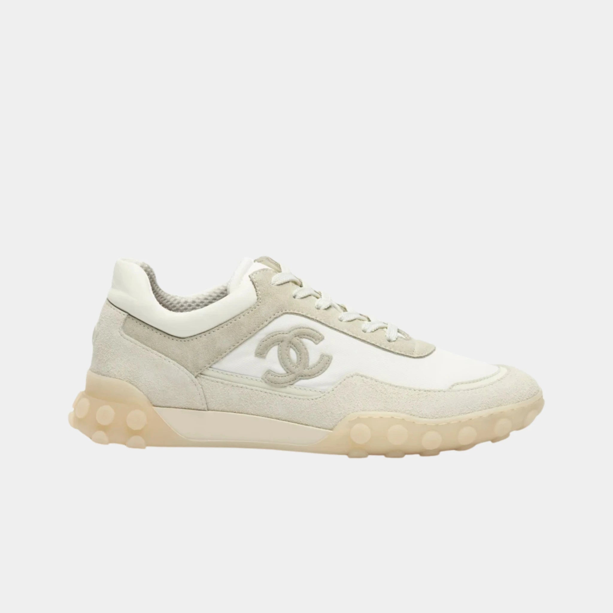 Chanel Trainers in Mixed Fibers, Suede Calfskin &amp; Calfskin, Ivory, Side