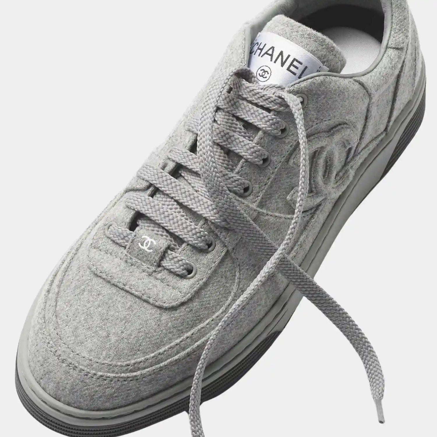 Chanel Trainers Sneakers Wool And Mixed Fibres Light Grey, Top 