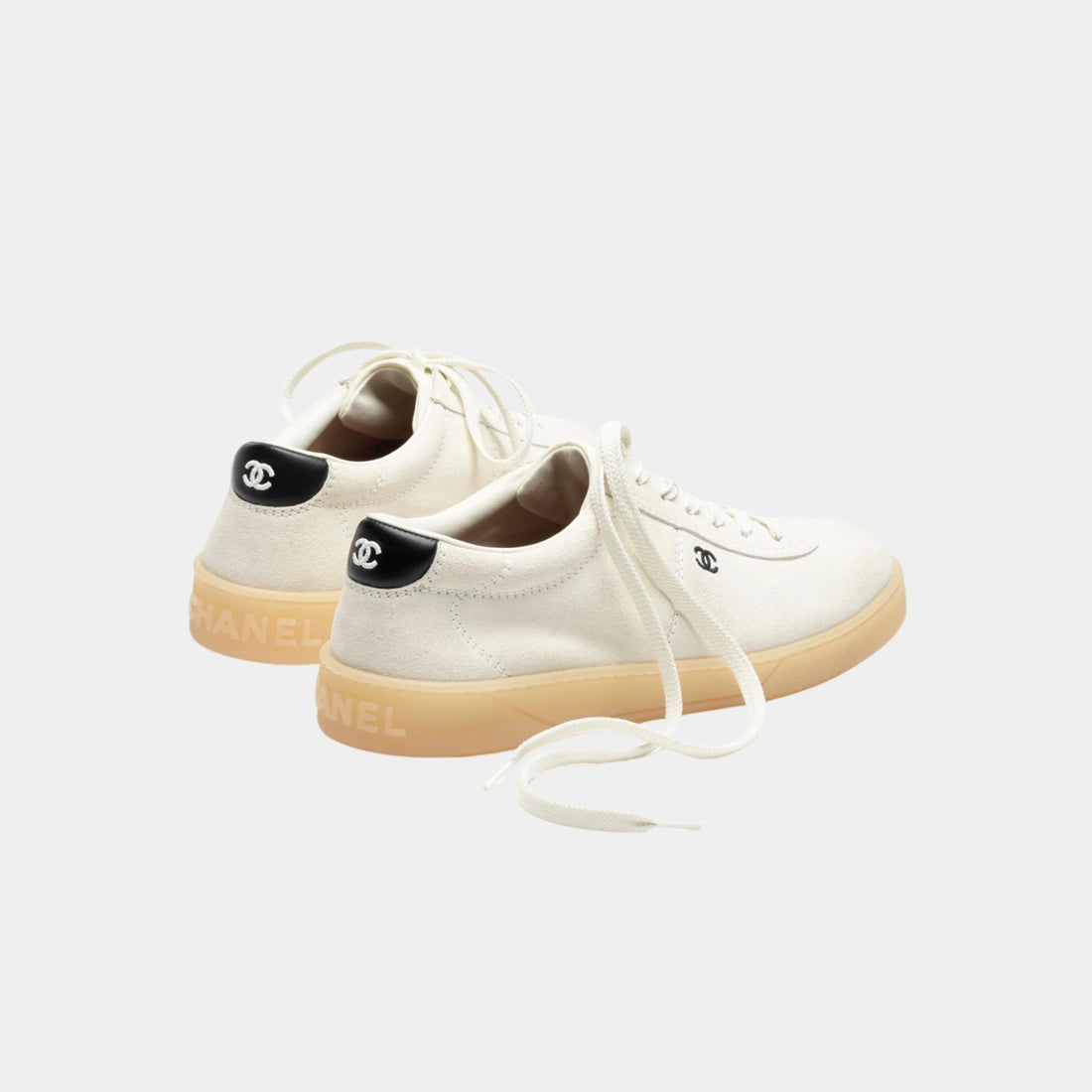 Chanel Trainers in Velvet Calfskin & Calfskin, White, Black, Back
