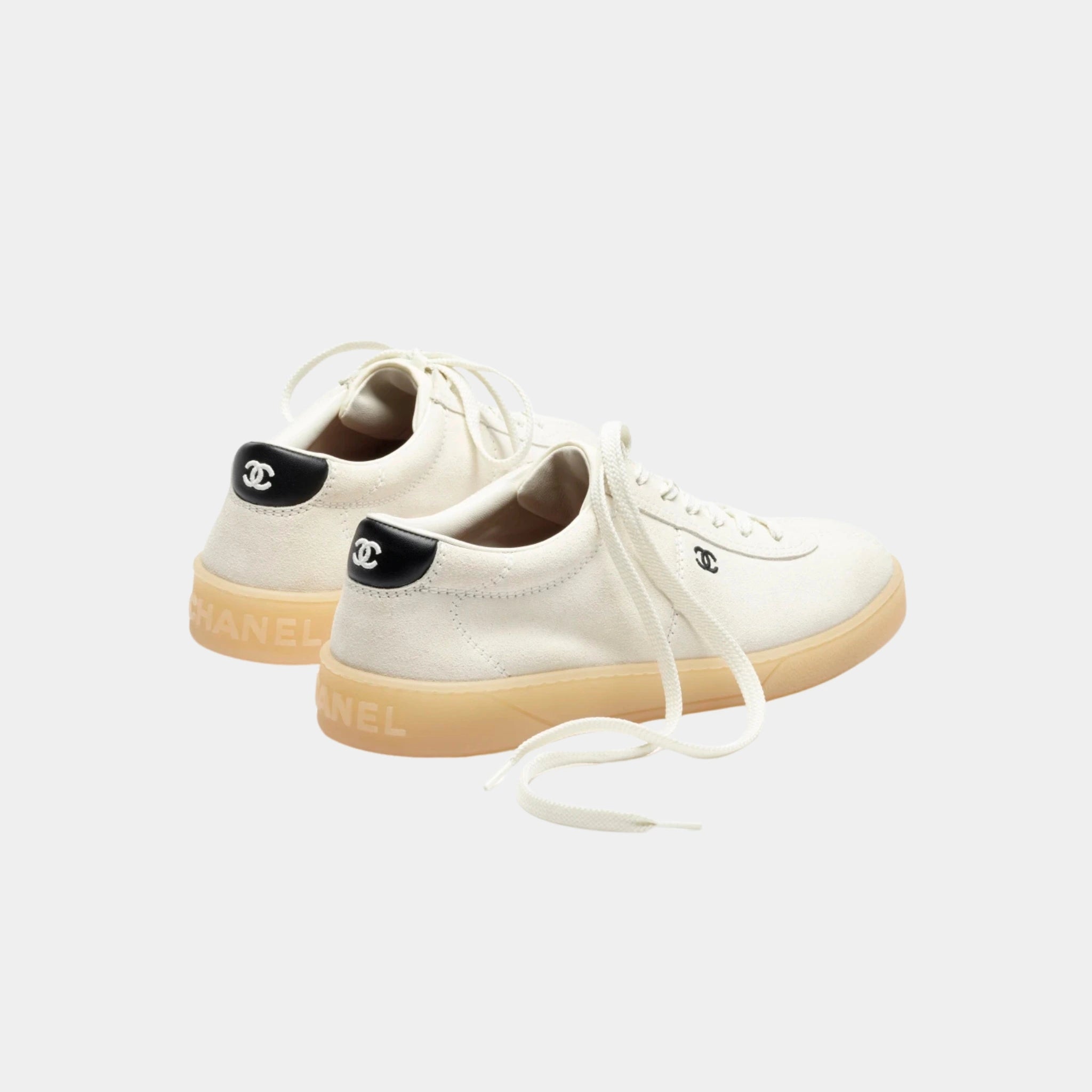 Chanel Trainers in Velvet Calfskin &amp; Calfskin, White, Black, Back