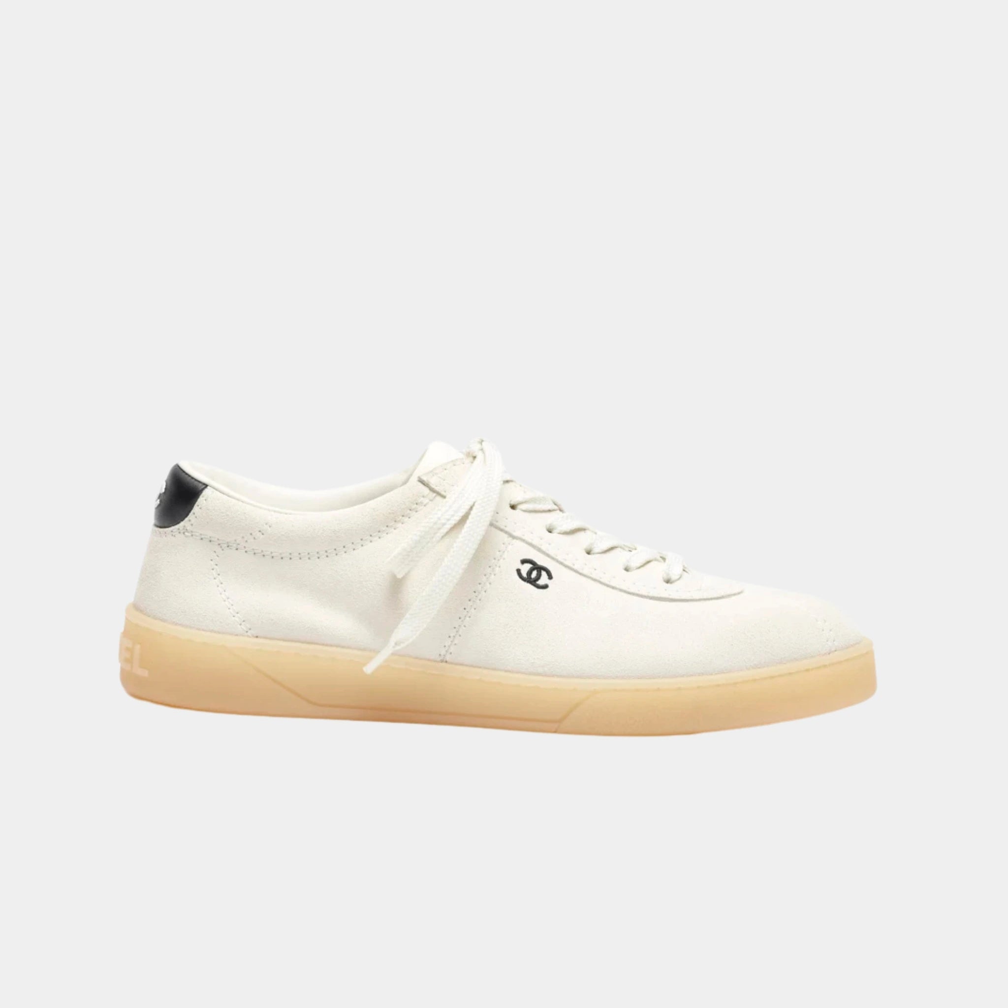 Chanel Trainers in Velvet Calfskin &amp; Calfskin, White, Black, Side