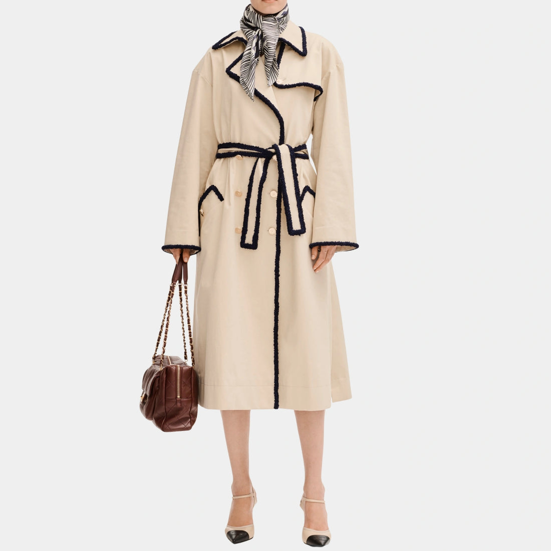 Chanel Trench Coat in Beige Gabardine, Front