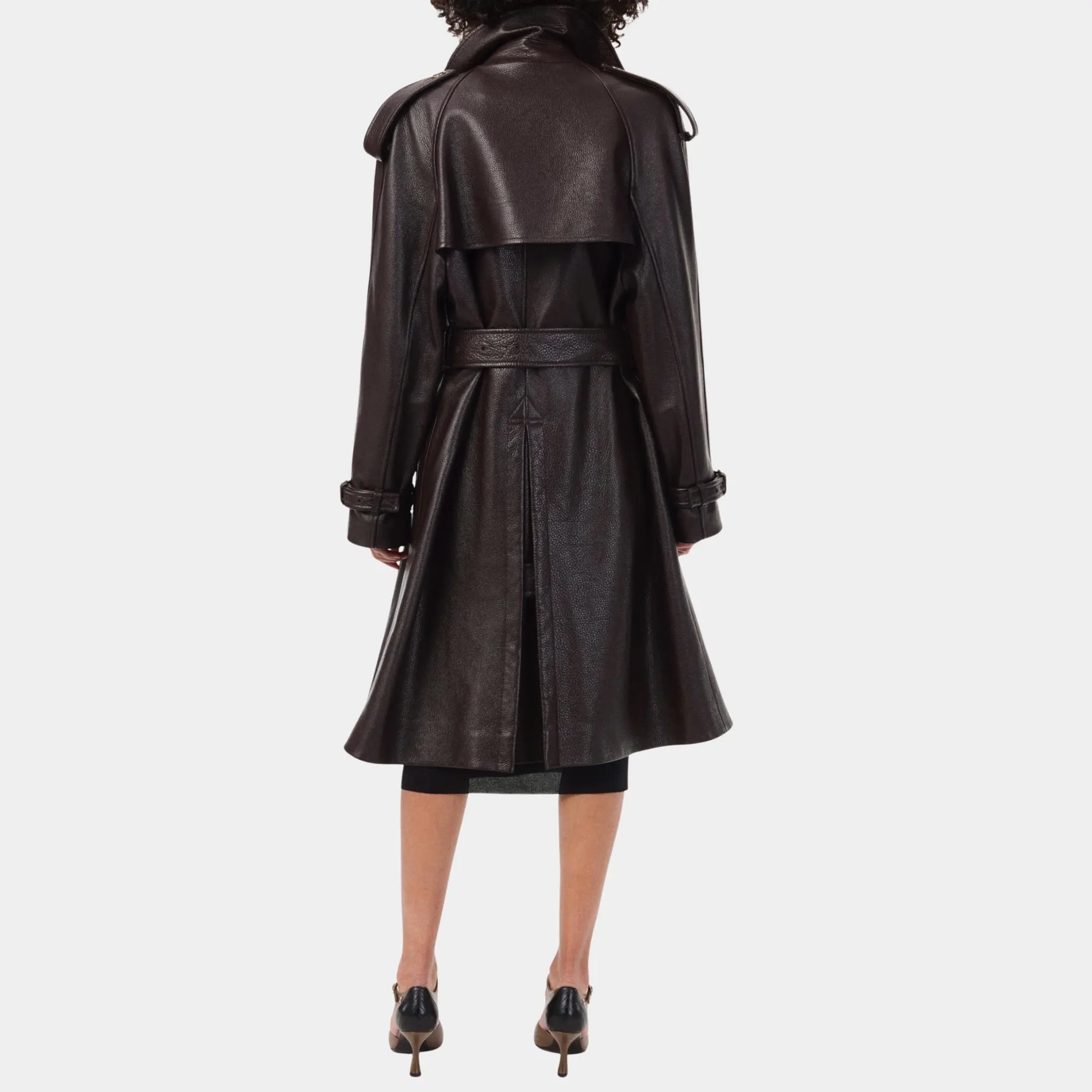 Chanel Trench Coat Shiny Grained Calfskin in Dark Brown, Back