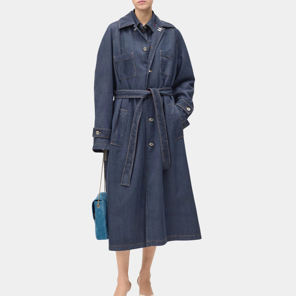 Trench Coat Silk Dark Denim Blue