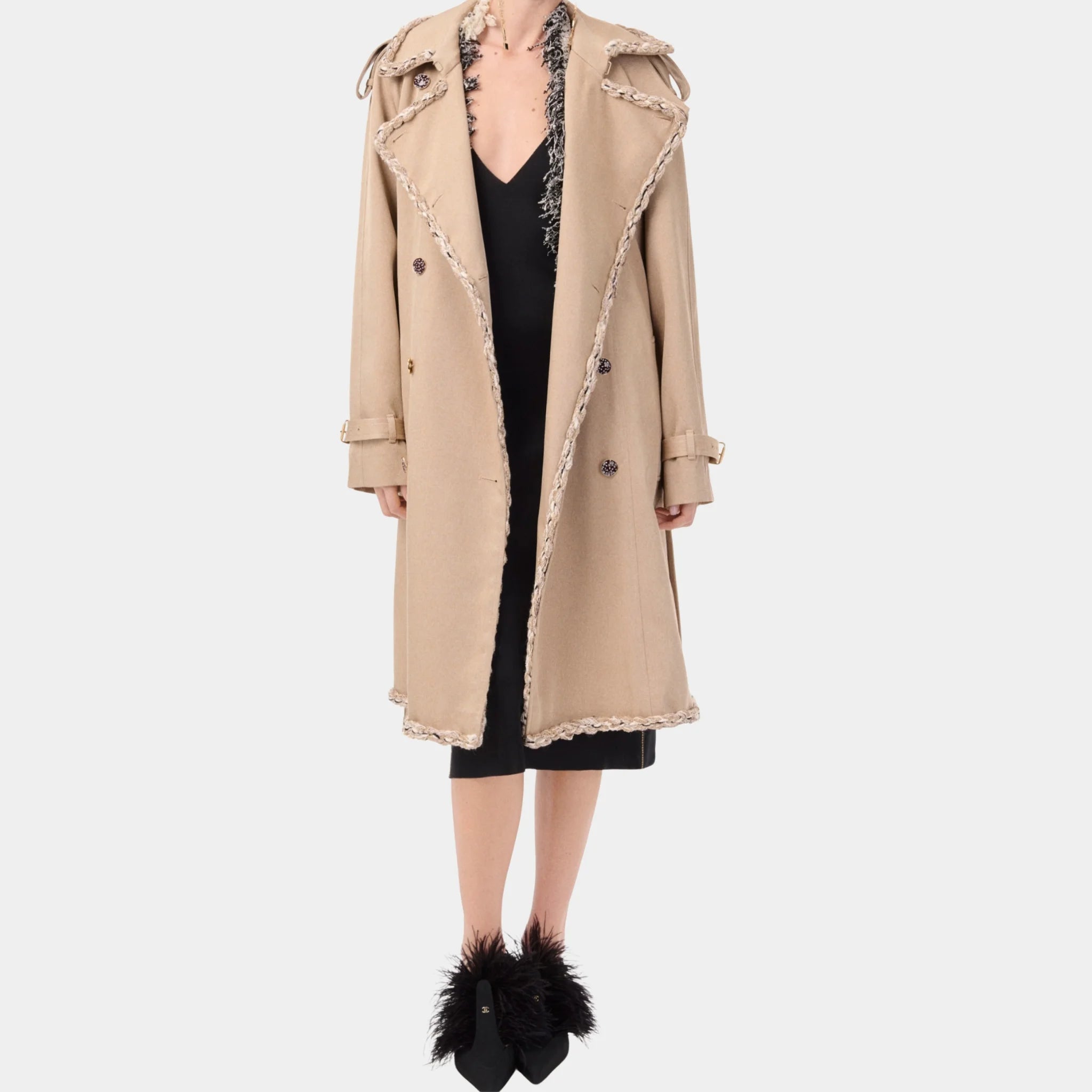 Chanel Trench Coat Wool in Oatmeal, Front