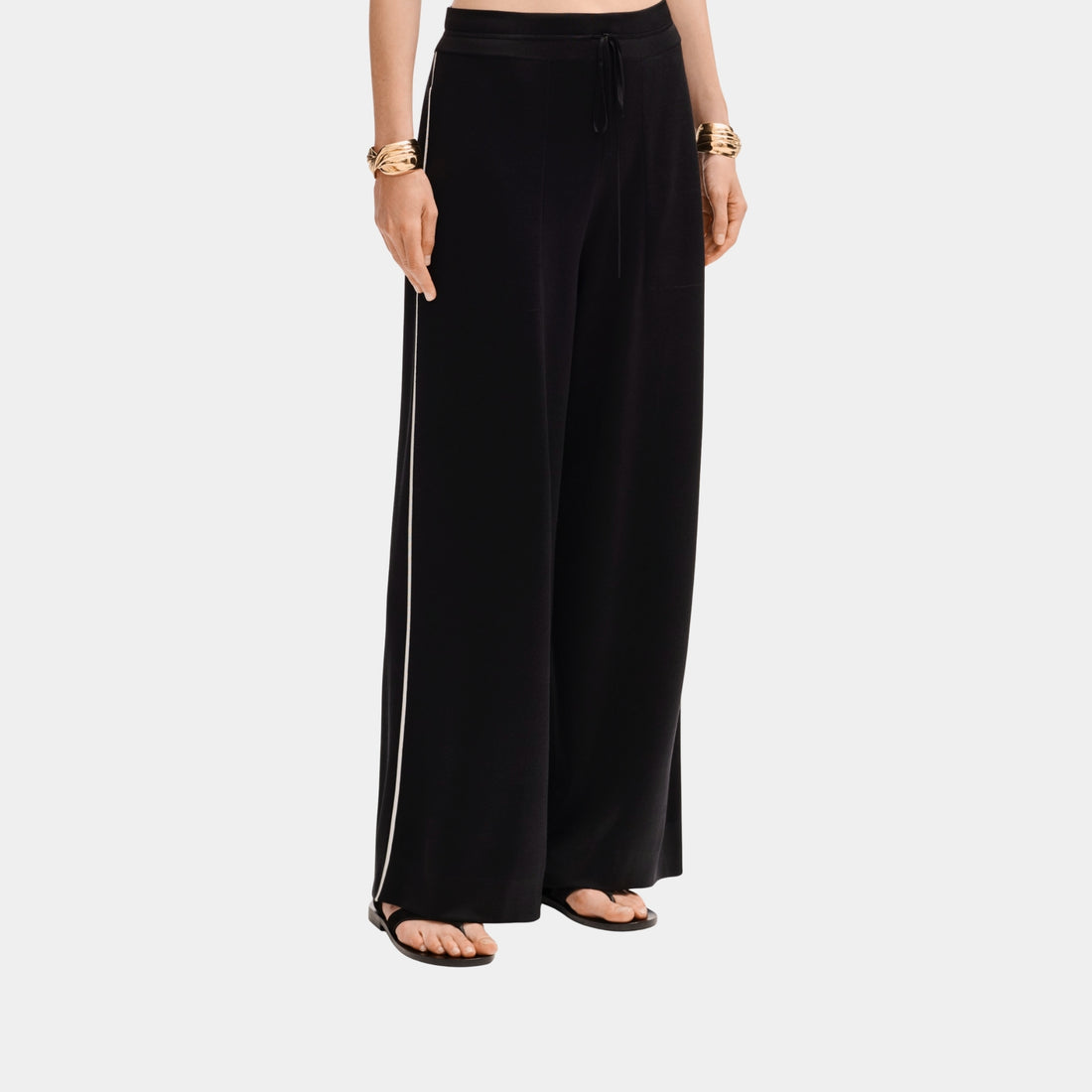 Chanel Trousers in Silk Black and White, Front