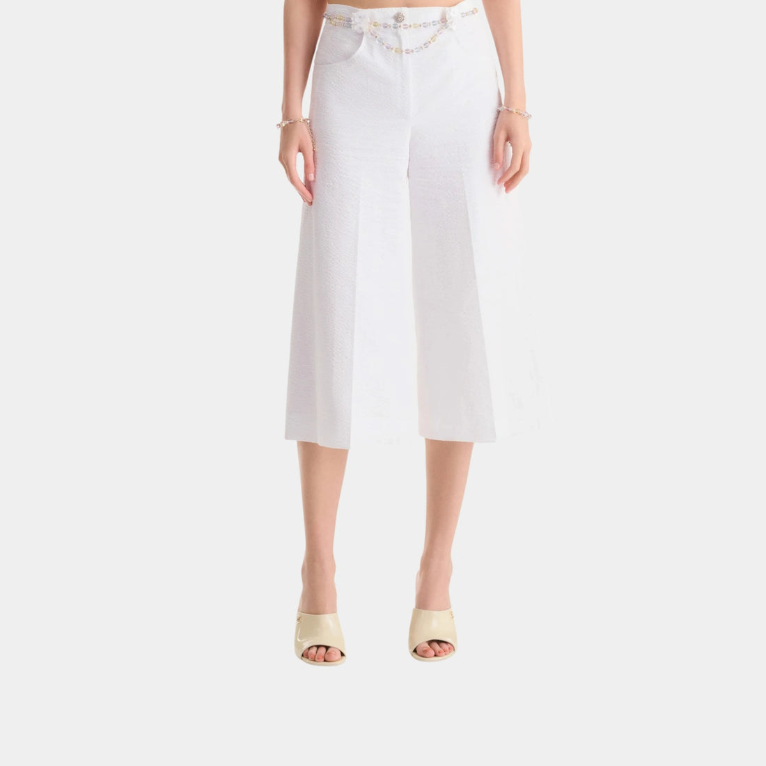 Chanel Trousers in White Embroidered Cotton, Front