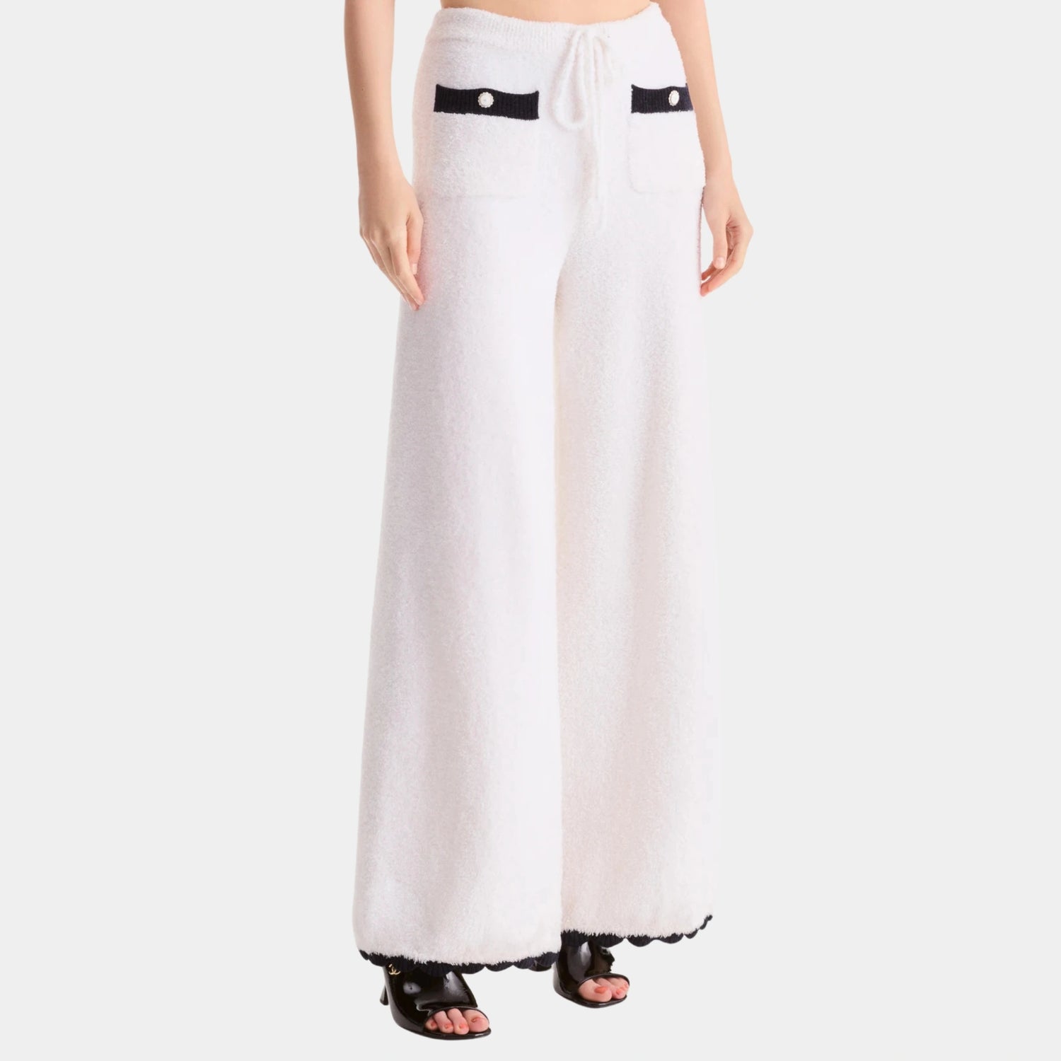 Trousers in White &amp; Navy Blue Silk