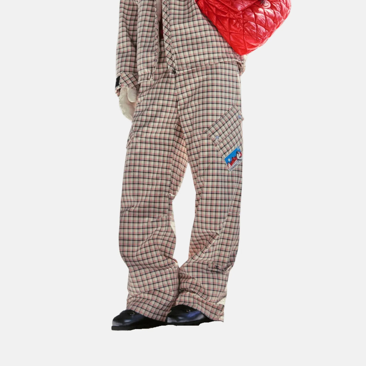 Trousers Nylon Fibre in Ecru Black and Red