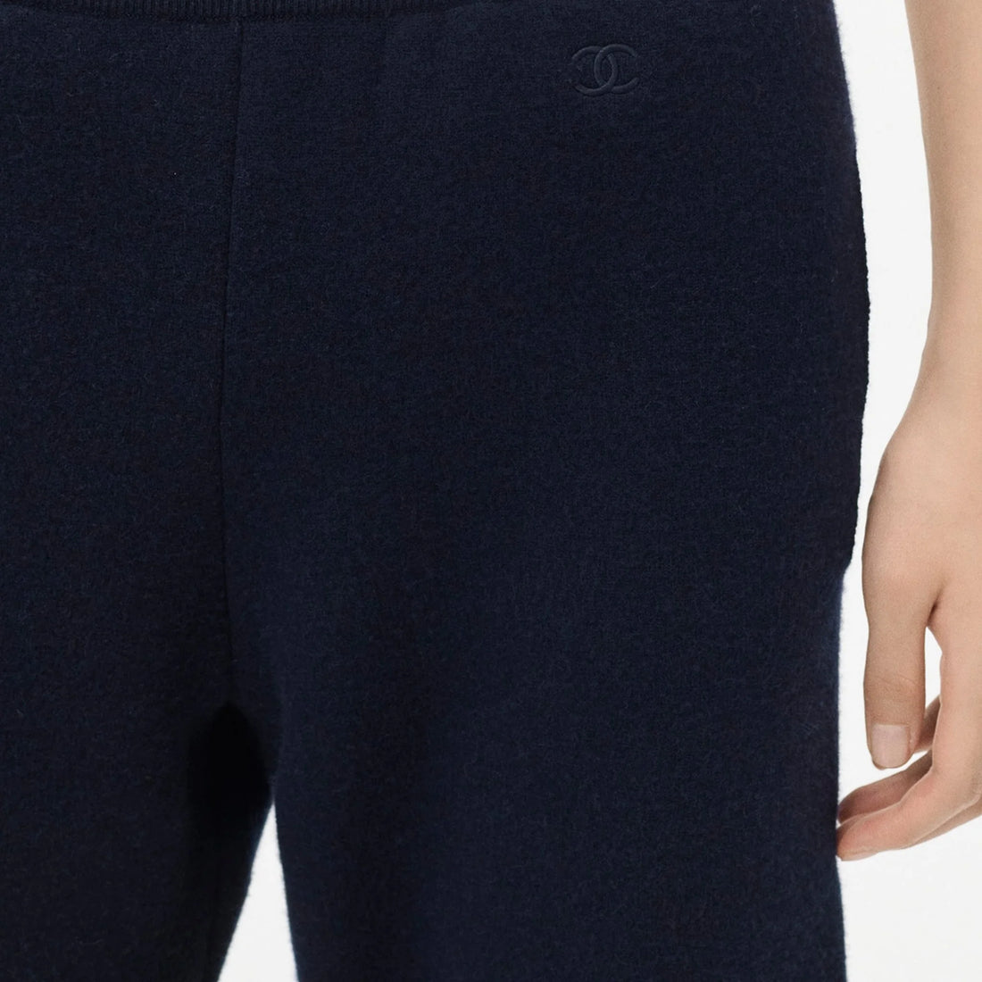Chanel Trousers in Navy Blue, Coco Neige 2026, close up detail