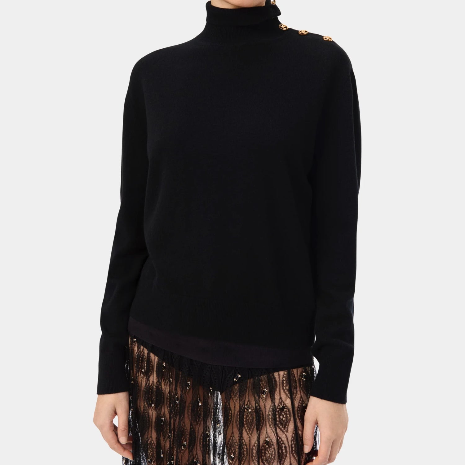 Chanel Turtleneck Pullover in Black Cashmere, Front