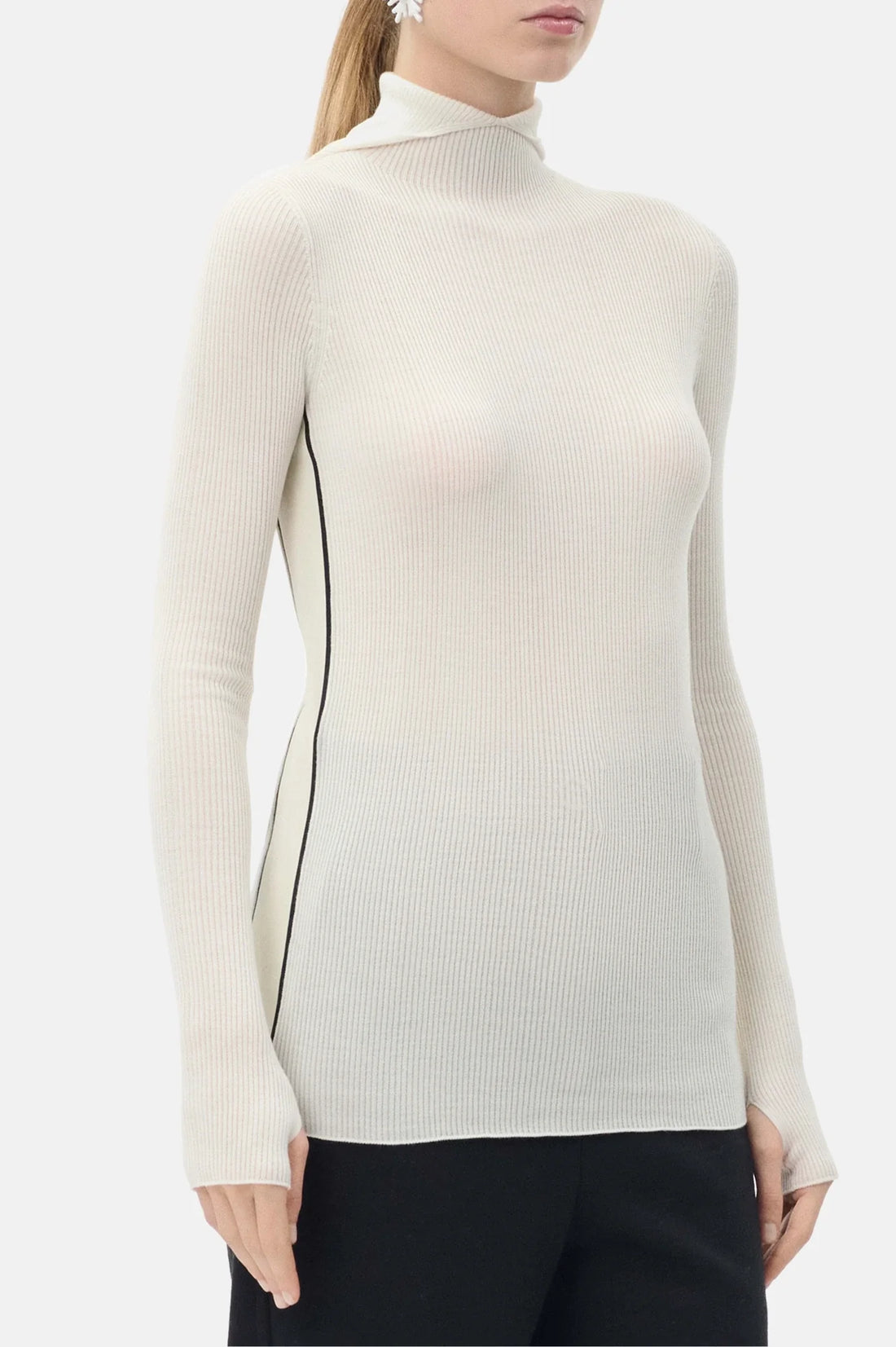 Chanel Turtleneck Wool & Cashmere in White and Black front view