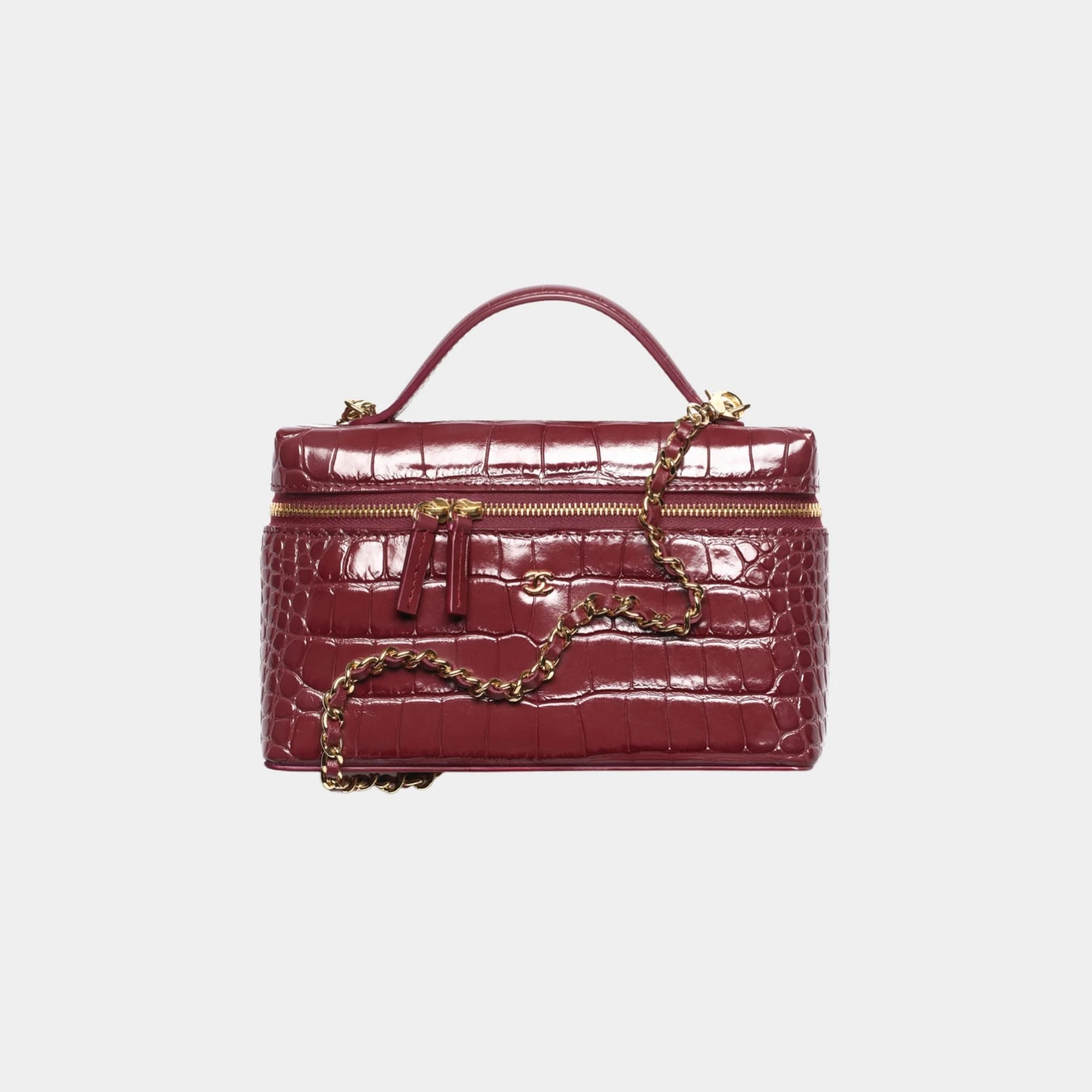 Chanel Vanity with Chain in Dark Burgundy Crocodile Embossed Calfskin, Front