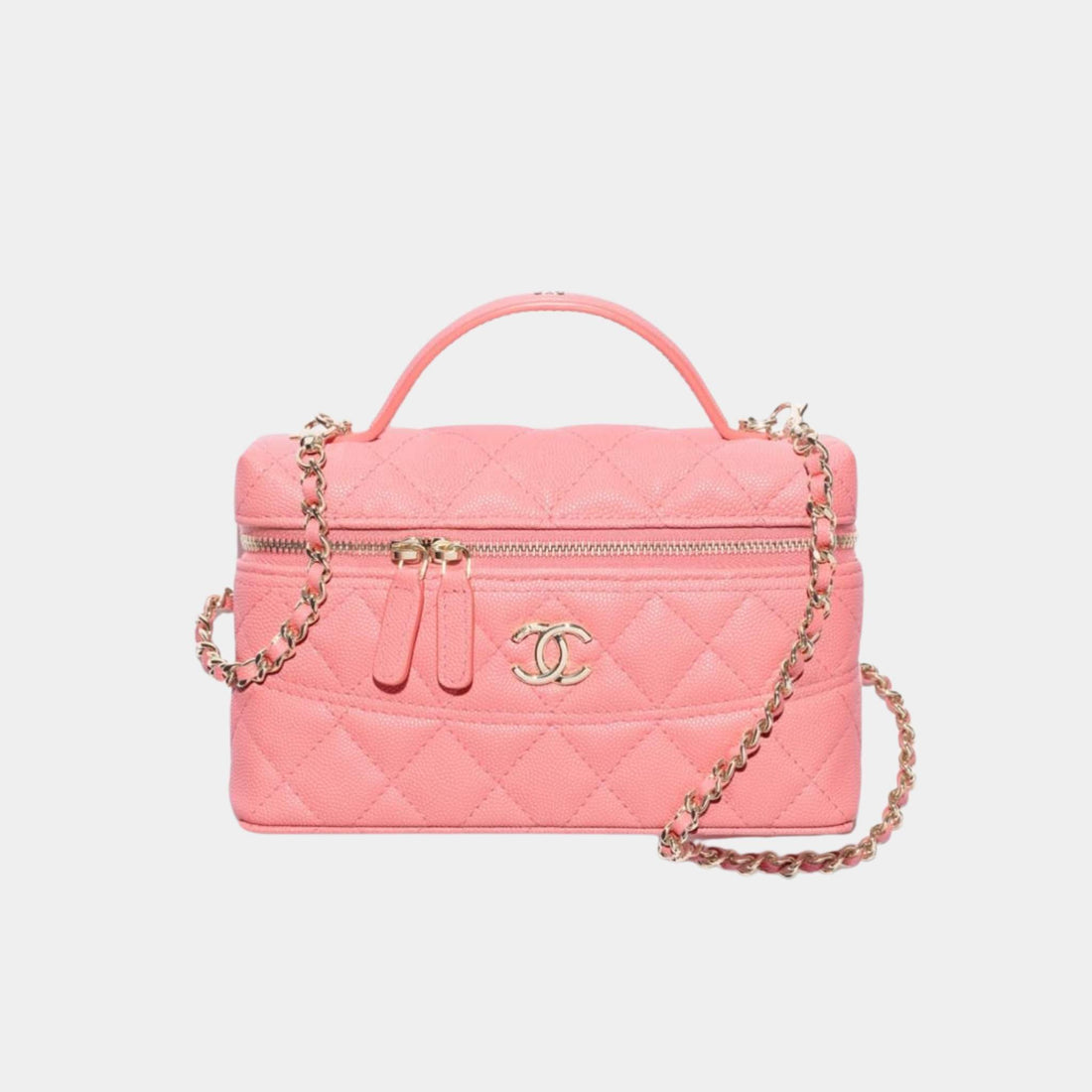 Chanel Vanity with Chain in Grained Calfskin and Gold Toned Metal, Light Pink