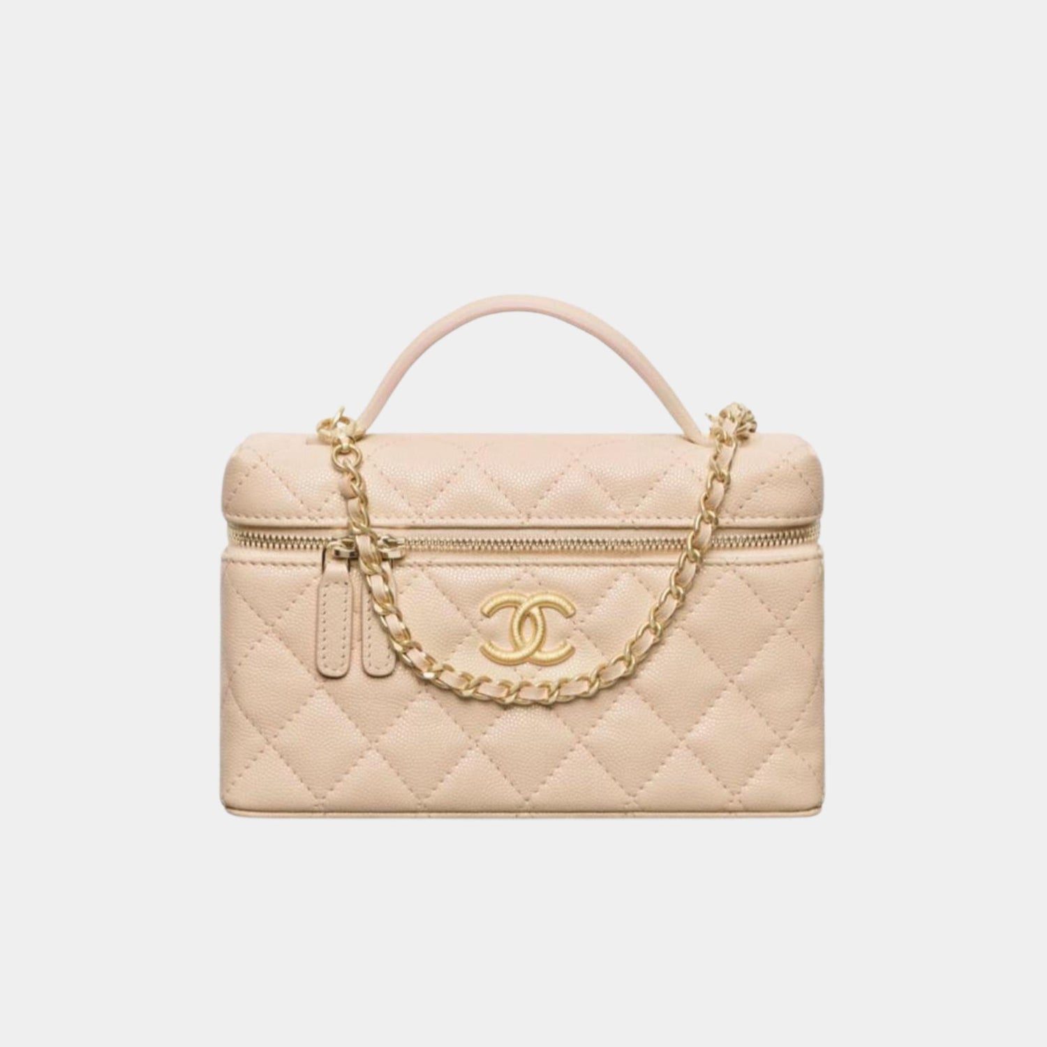 Chanel Vanity with Chain in Grained Shiny Calfskin, Beige