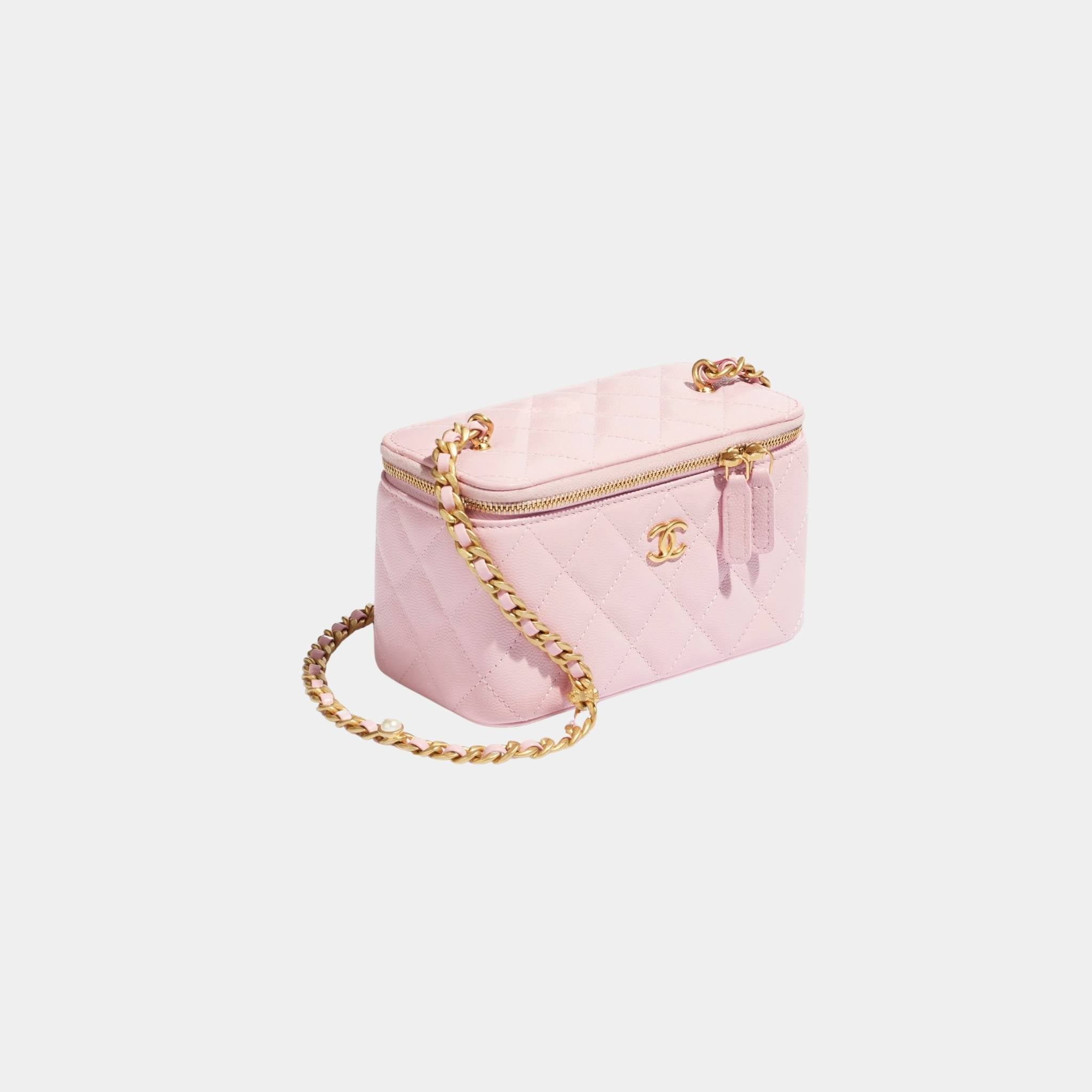 Chanel Vanity with Chain Grained Shiny Calfskin &amp; Gold-Tone Light Pink, Side