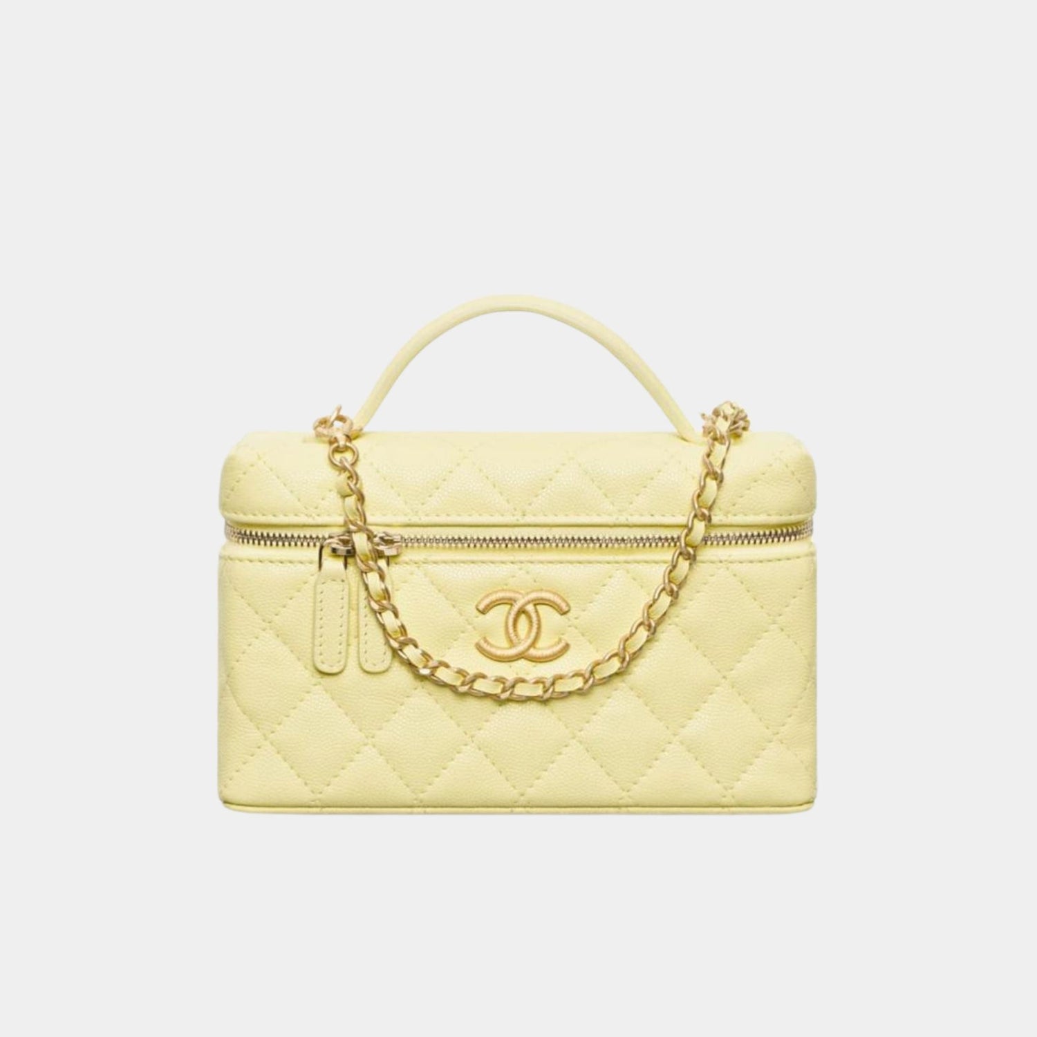 Chanel Vanity with Chain in Grained Shiny Calfskin, Light Yellow