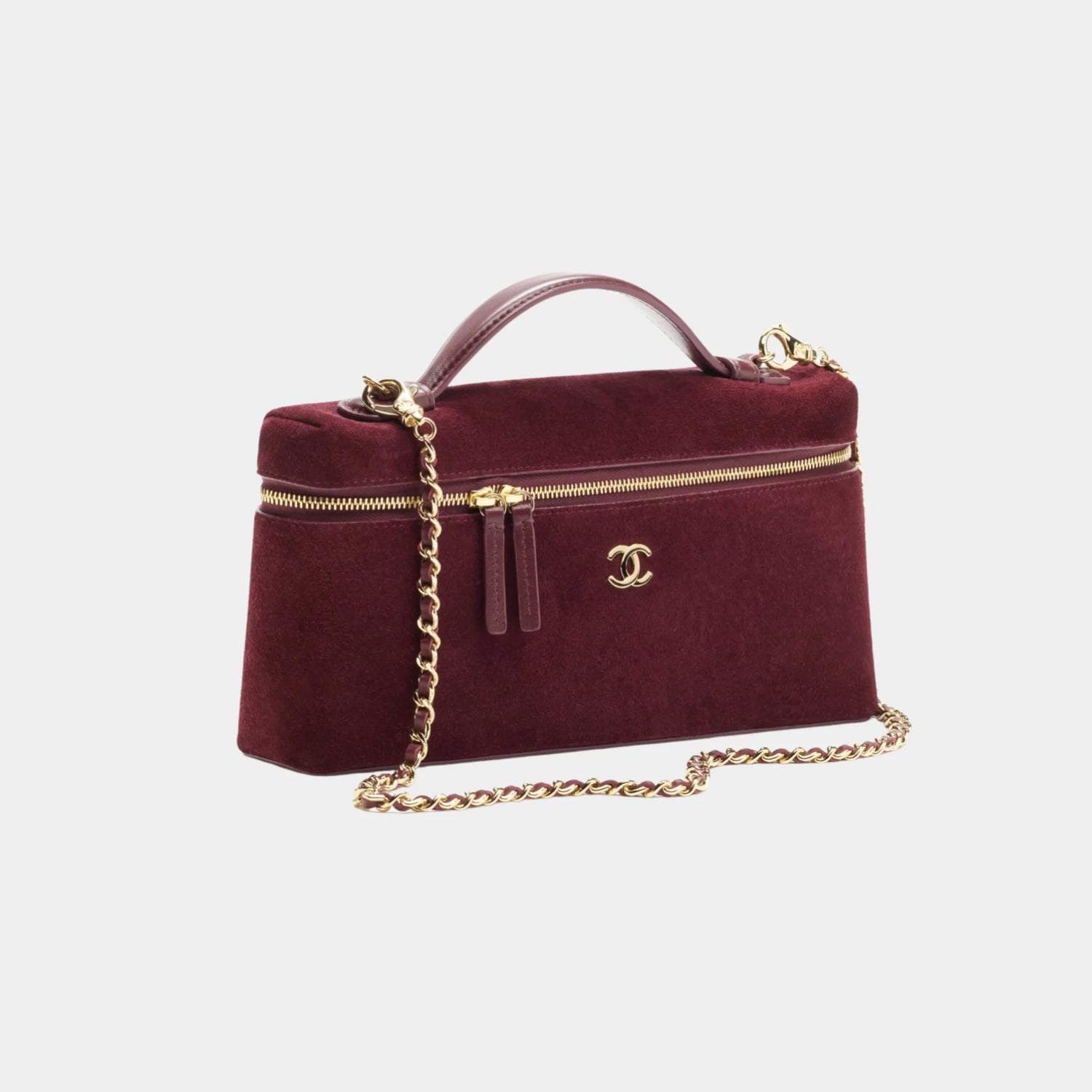 Chanel Vanity with Chain in Burgundy Suede Calfskin &amp; Gold Metal, Side