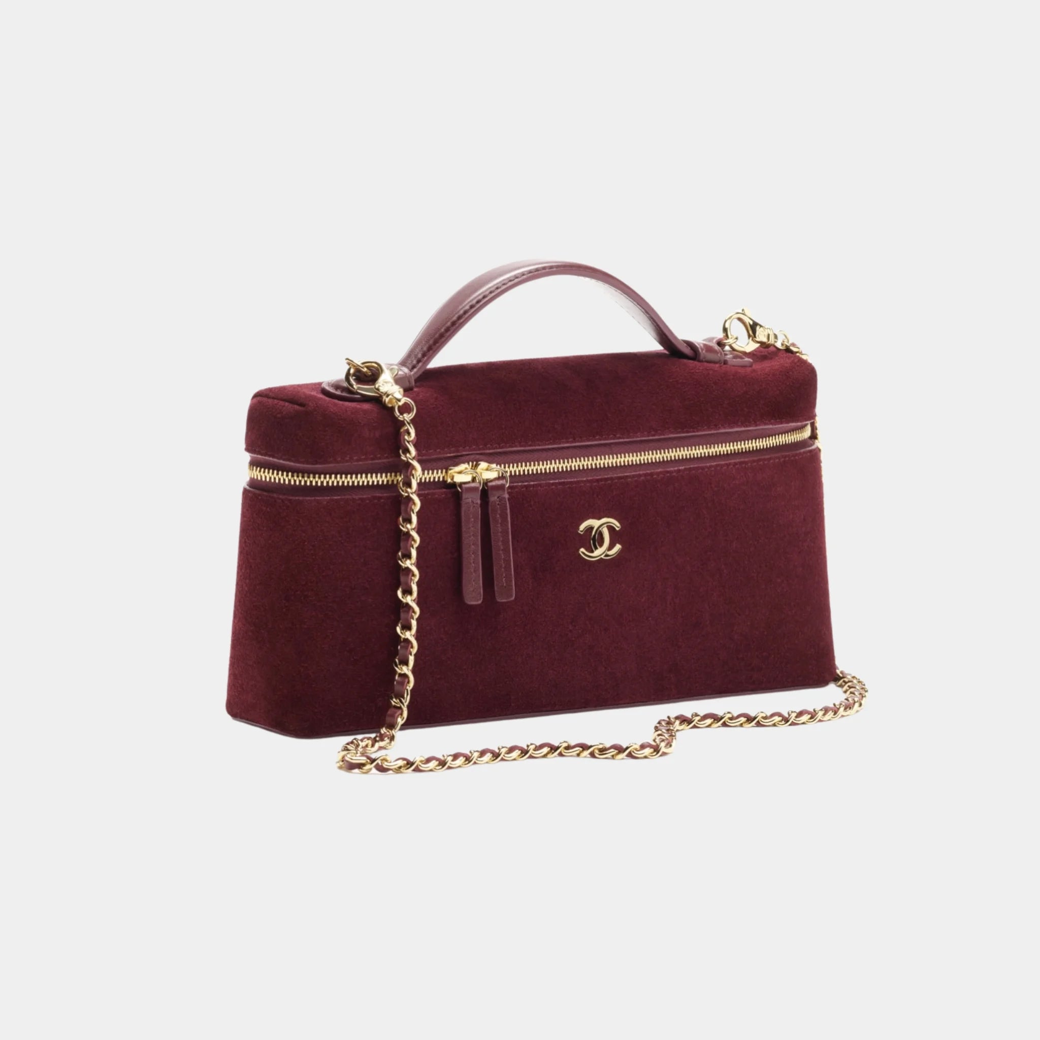 Chanel Vanity with Chain in Burgundy Suede Calfskin &amp; Gold Metal, Side