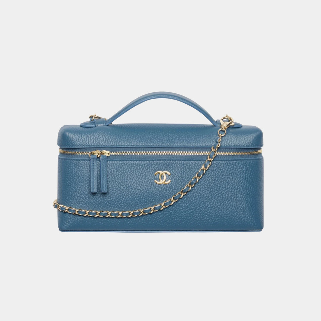 Chanel Vanity with Chain in Dark Blue Grained Calfskin, Front
