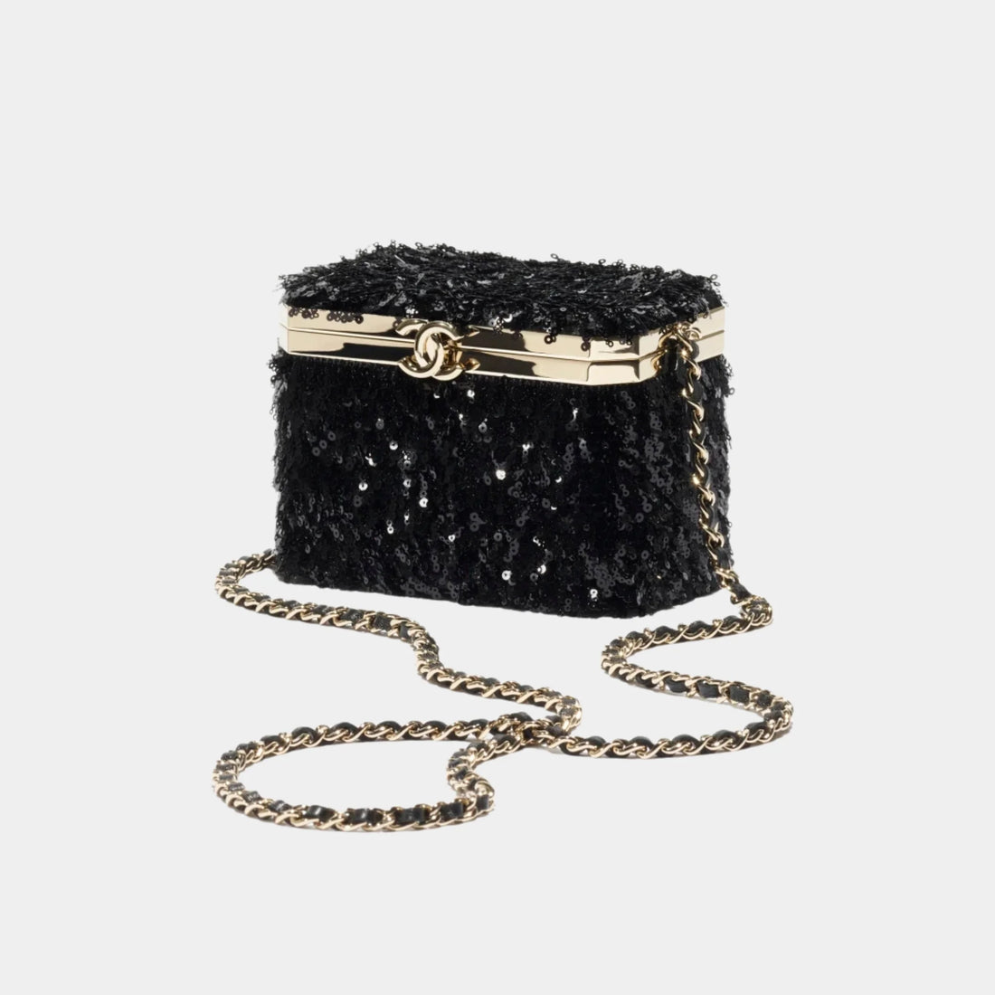 Chanel Vanity with Chain Sequins &amp; Gold Tone Metal, Black, Front