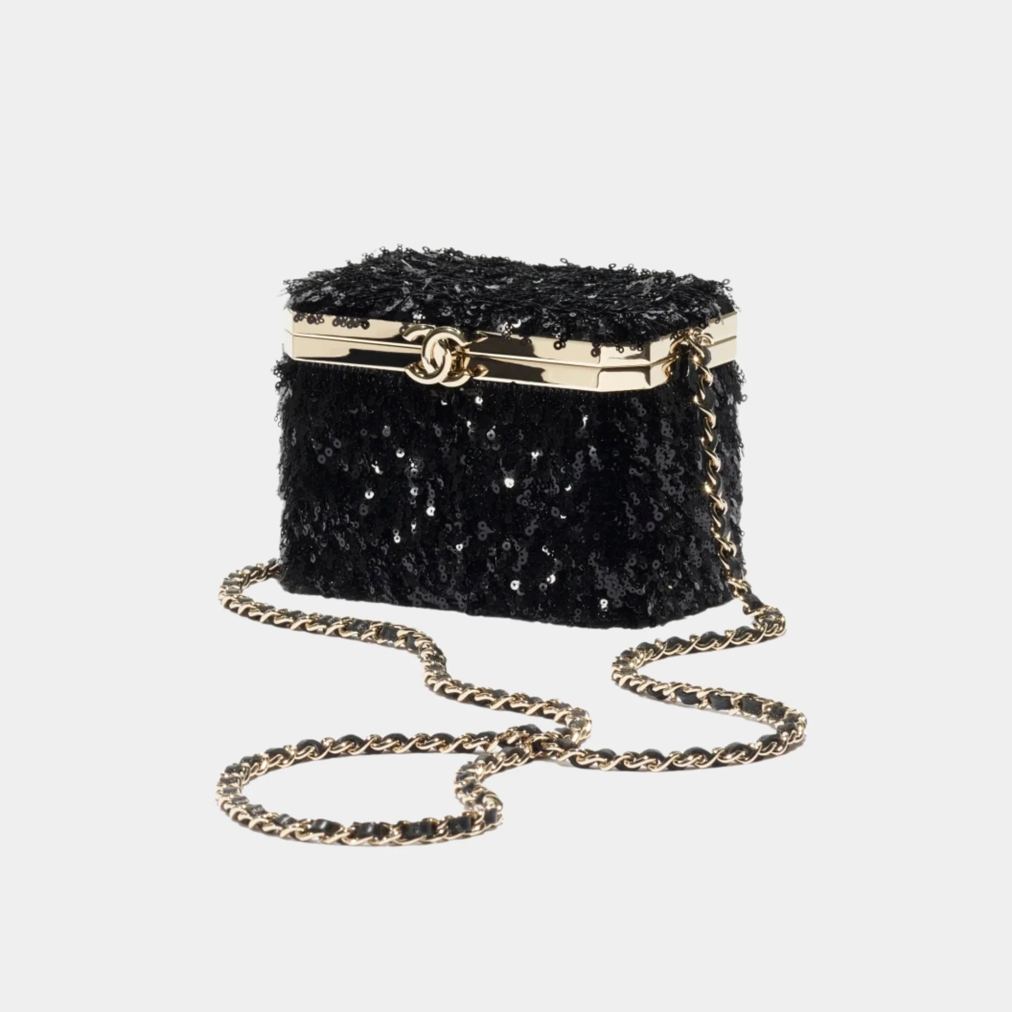 Chanel Vanity with Chain Sequins &amp; Gold Tone Metal, Black, Front