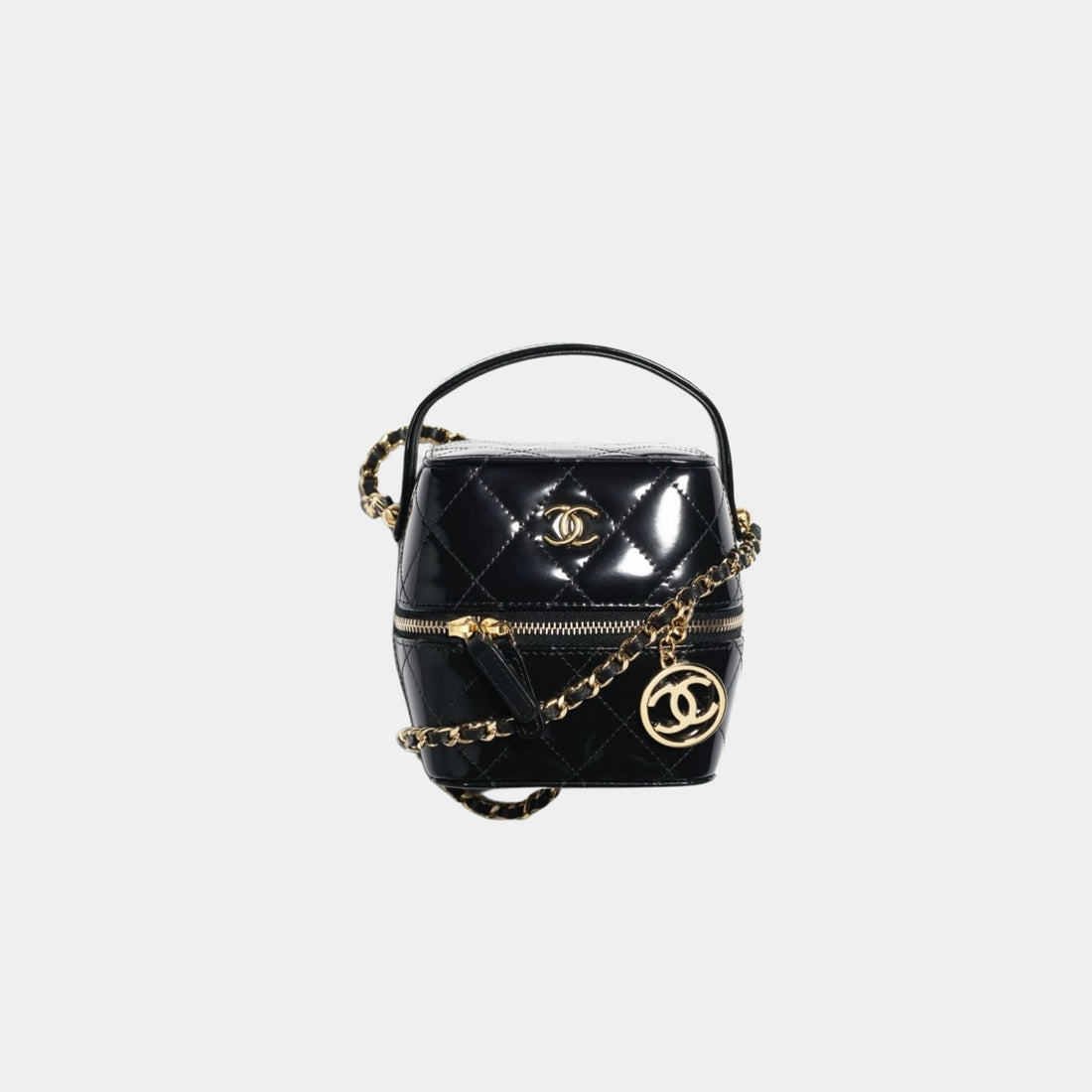 Chanel Vanity with Chain in Shiny Calfskin, Black, Front