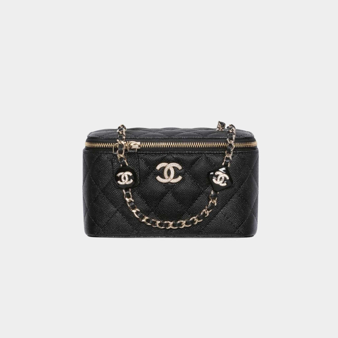 Chanel Vanity with Chain in Shiny Grained Calfskin and Enamel, Black