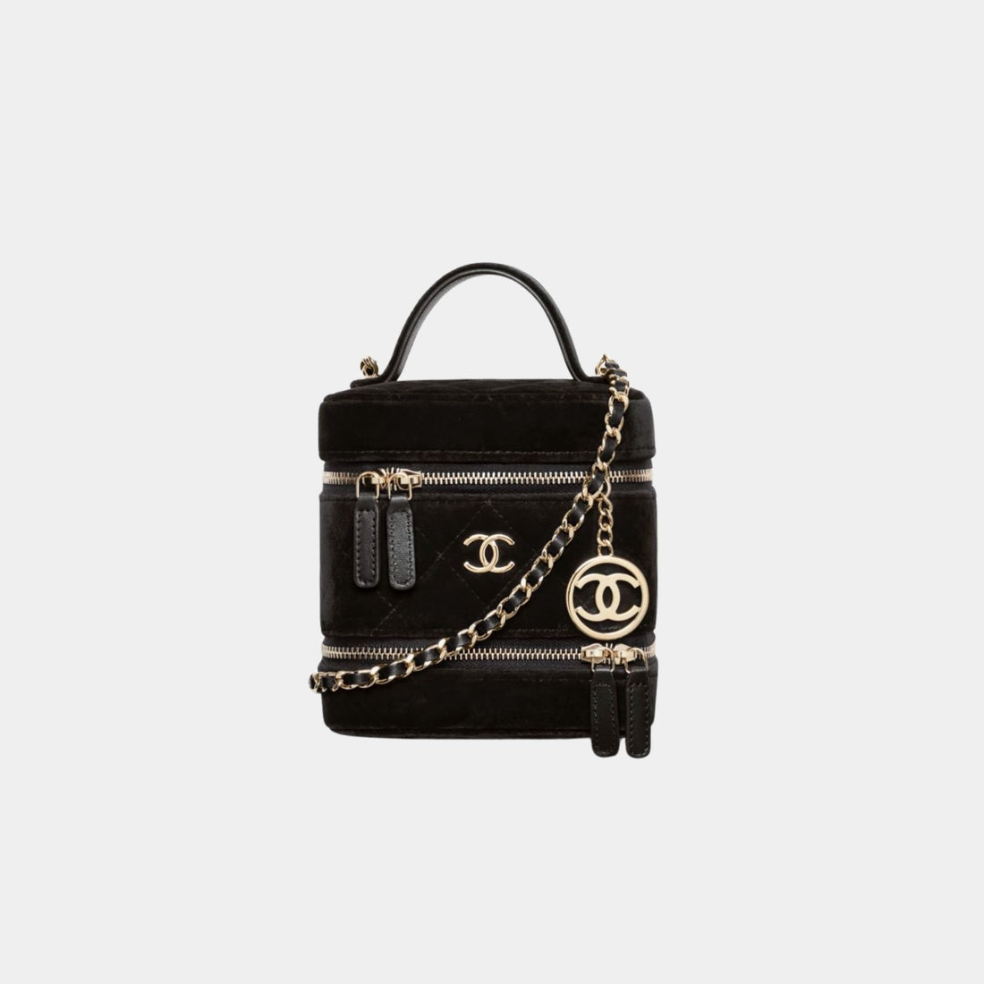Chanel Vanity with Chain in Velvet and Gold Metal, Black